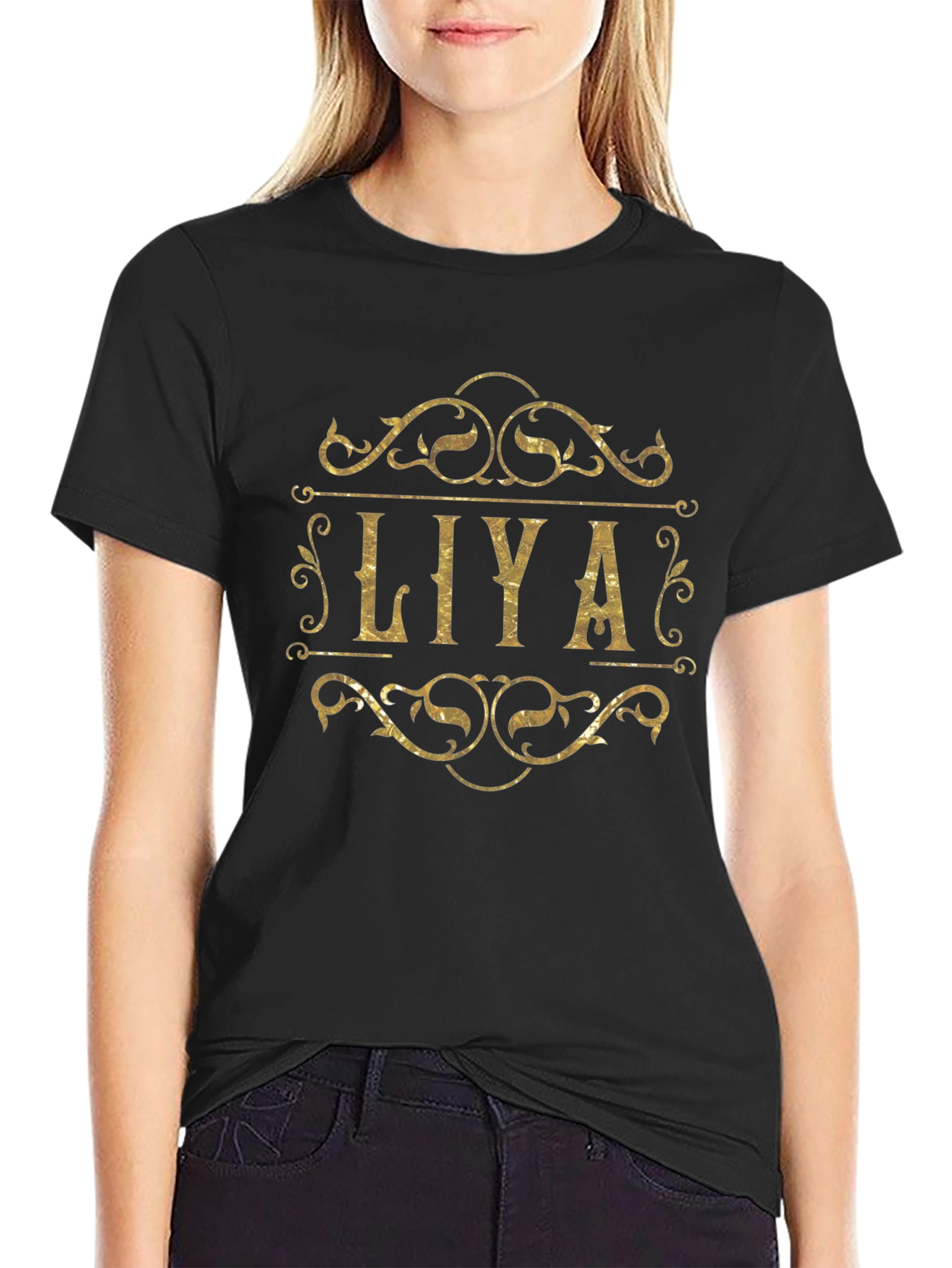 Personalized LIYA Gold Graphic Black T-Shirt