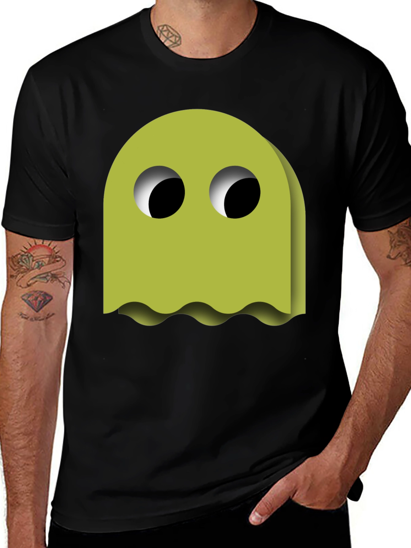 Funky Ghost Graphic Tee - Black Cotton Blend