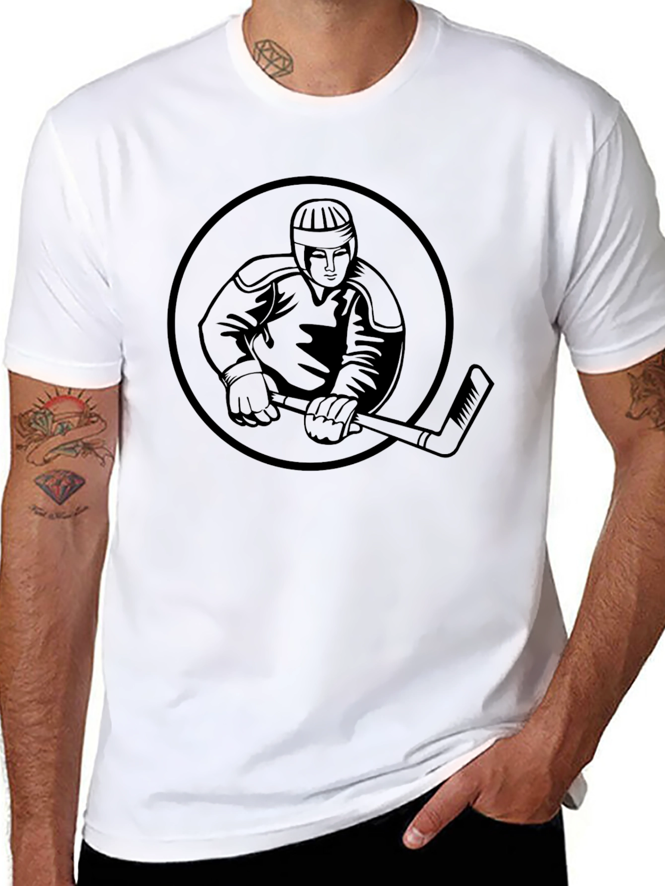 Hockey Player Graphic Tee - Black