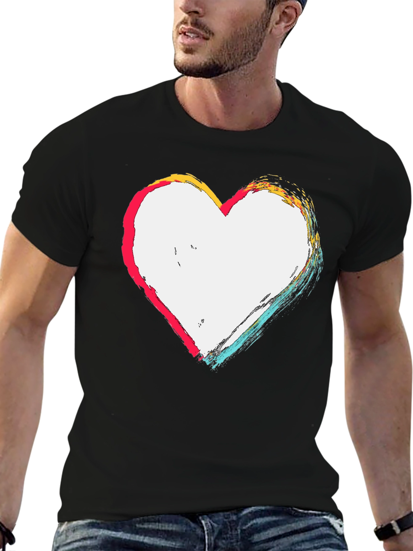 Abstract Heart Graphic T-Shirt - Casual Black Tee