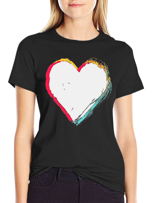 Abstract Heart Graphic T-Shirt - Casual Black Tee