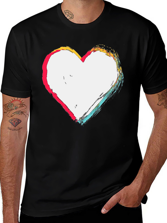 Abstract Heart Graphic T-Shirt - Casual Black Tee