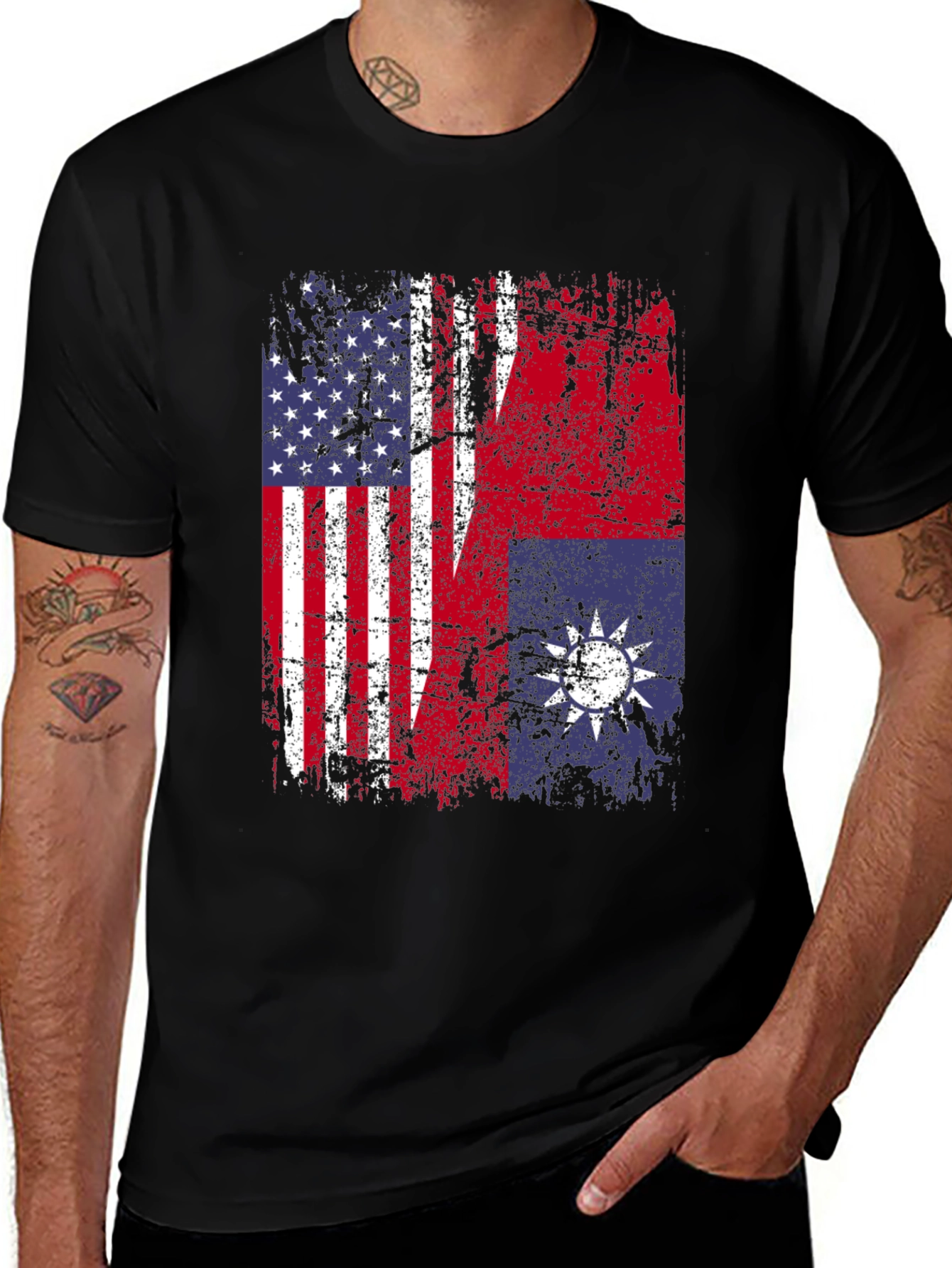 USA Taiwan Flag Graphic T-Shirt