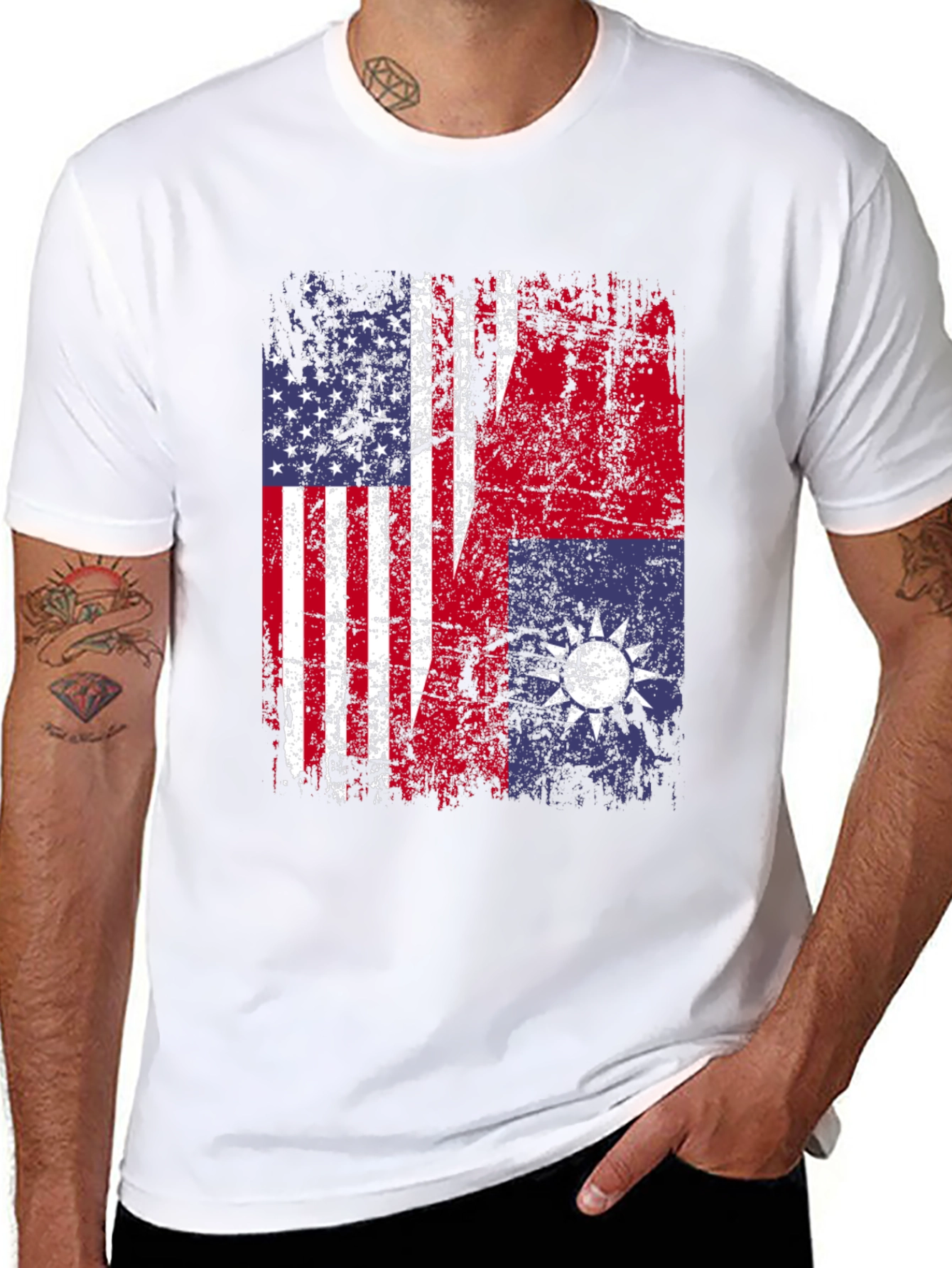 USA Taiwan Flag Graphic T-Shirt