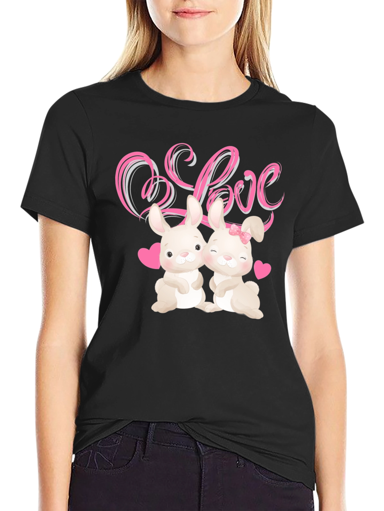 Love Bunnies Black Graphic Tee