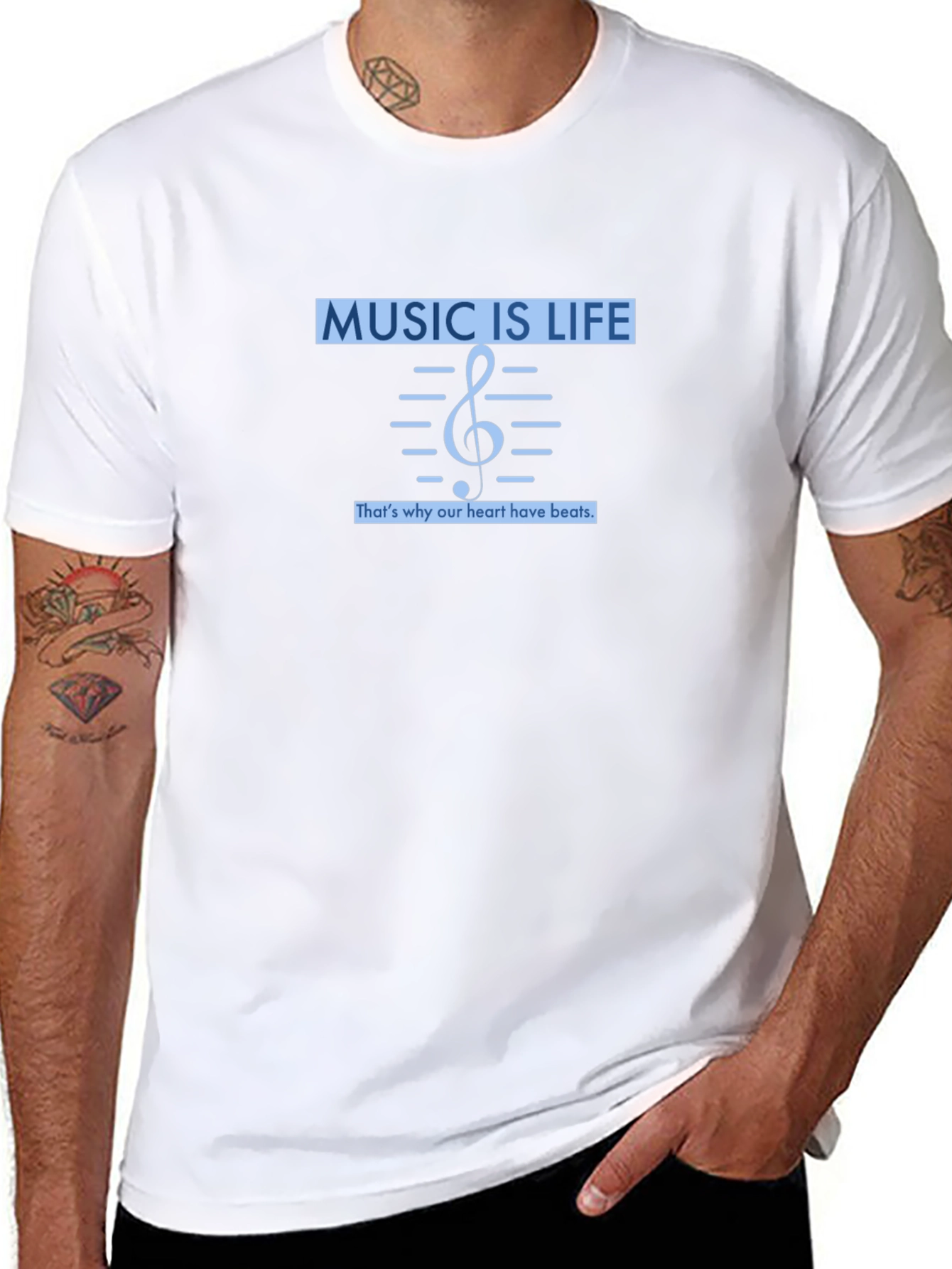 Music Is Life Mens Black Graphic T-Shirt