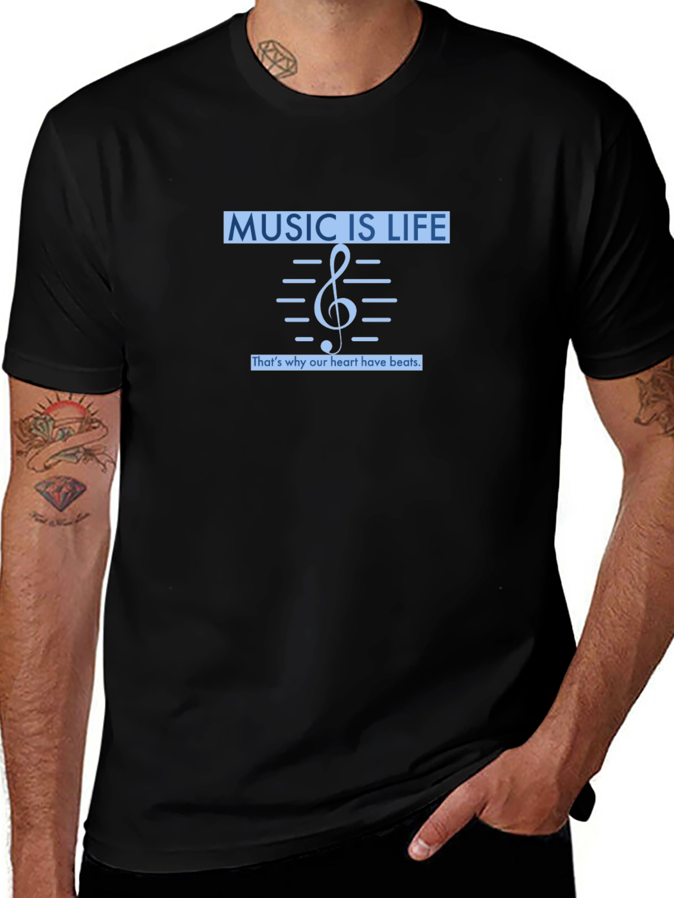 Music Is Life Mens Black Graphic T-Shirt
