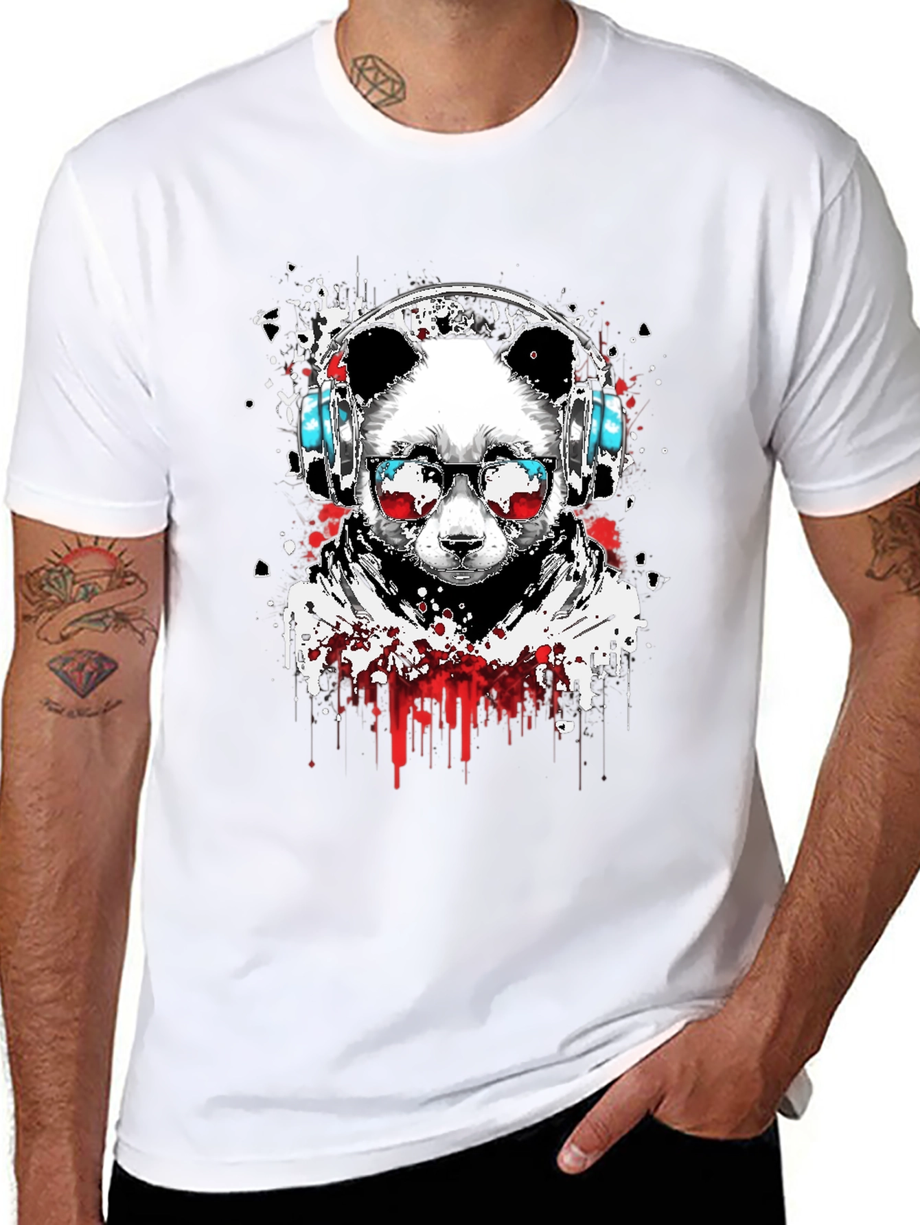 Cool Panda DJ Graphic T-Shirt - Black