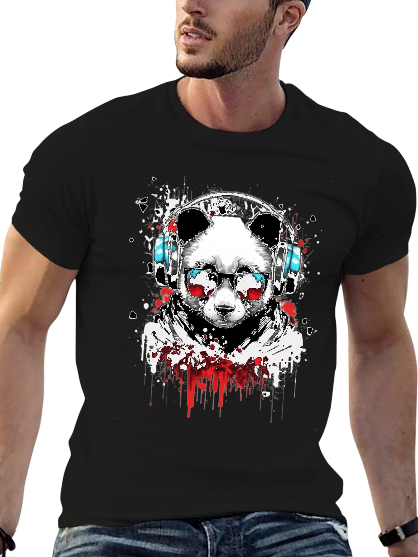 Cool Panda DJ Graphic T-Shirt - Black