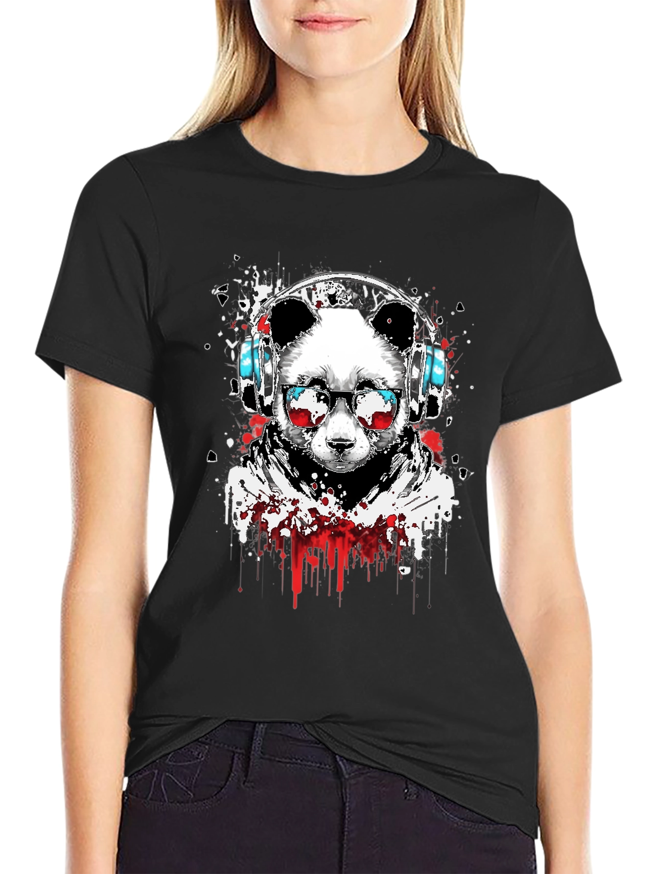 Cool Panda DJ Graphic T-Shirt - Black