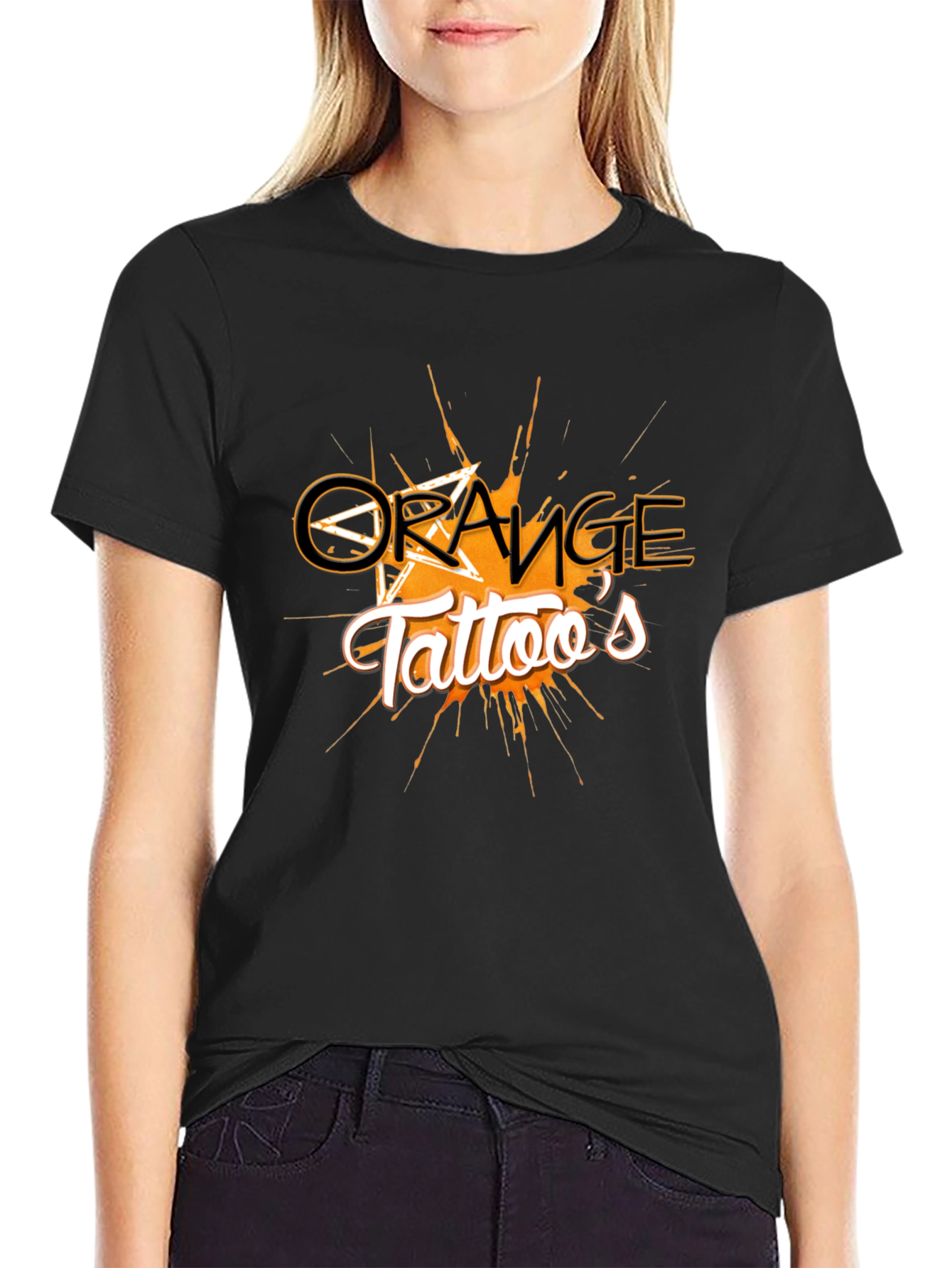 Orange Tattoos Graphic Black Tee