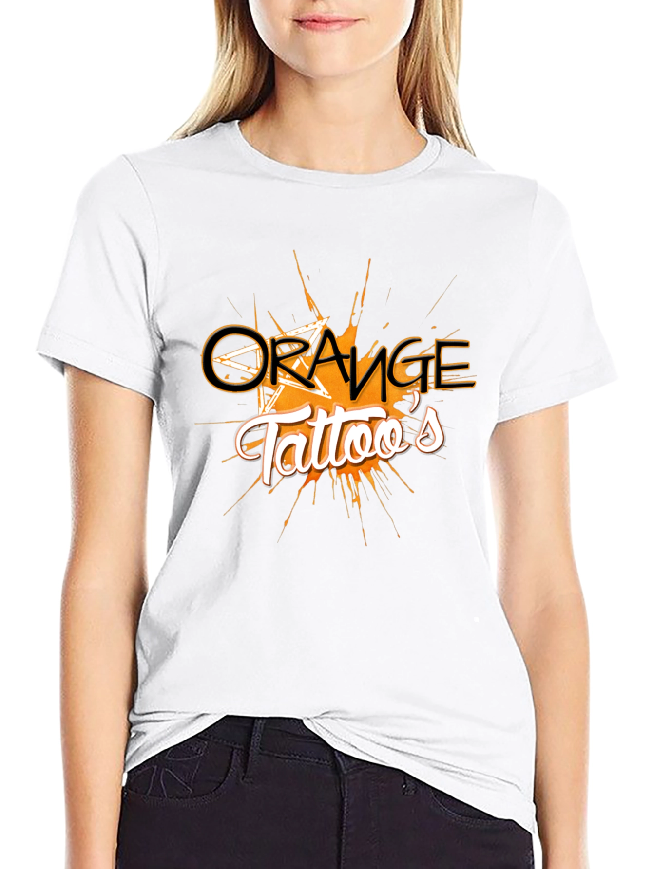 Orange Tattoos Graphic Black Tee