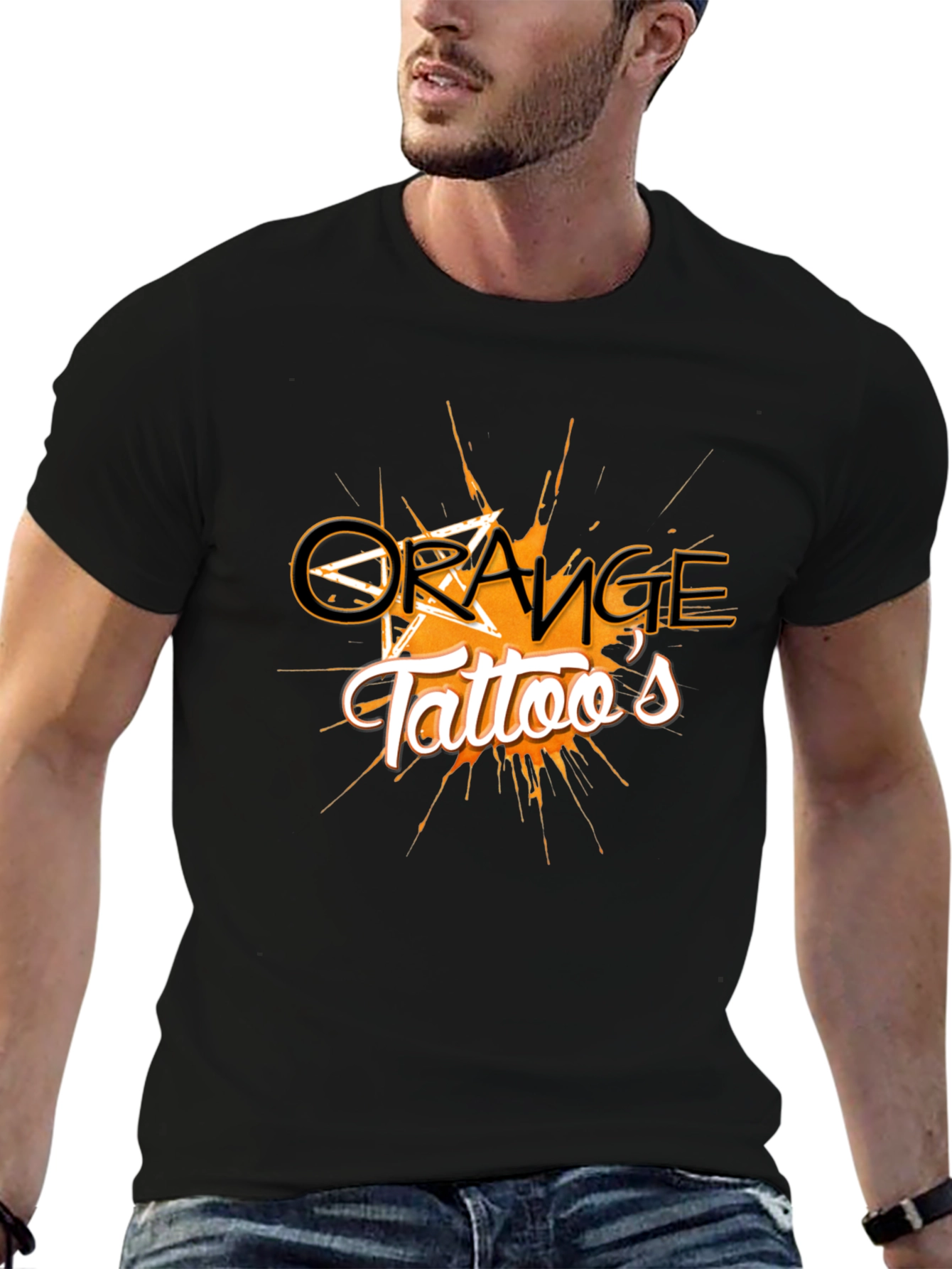 Orange Tattoos Graphic Black Tee