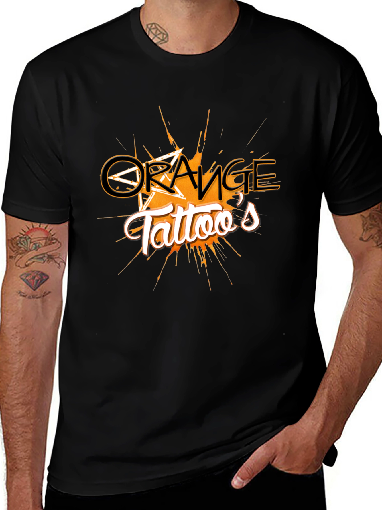 Orange Tattoos Graphic Black Tee