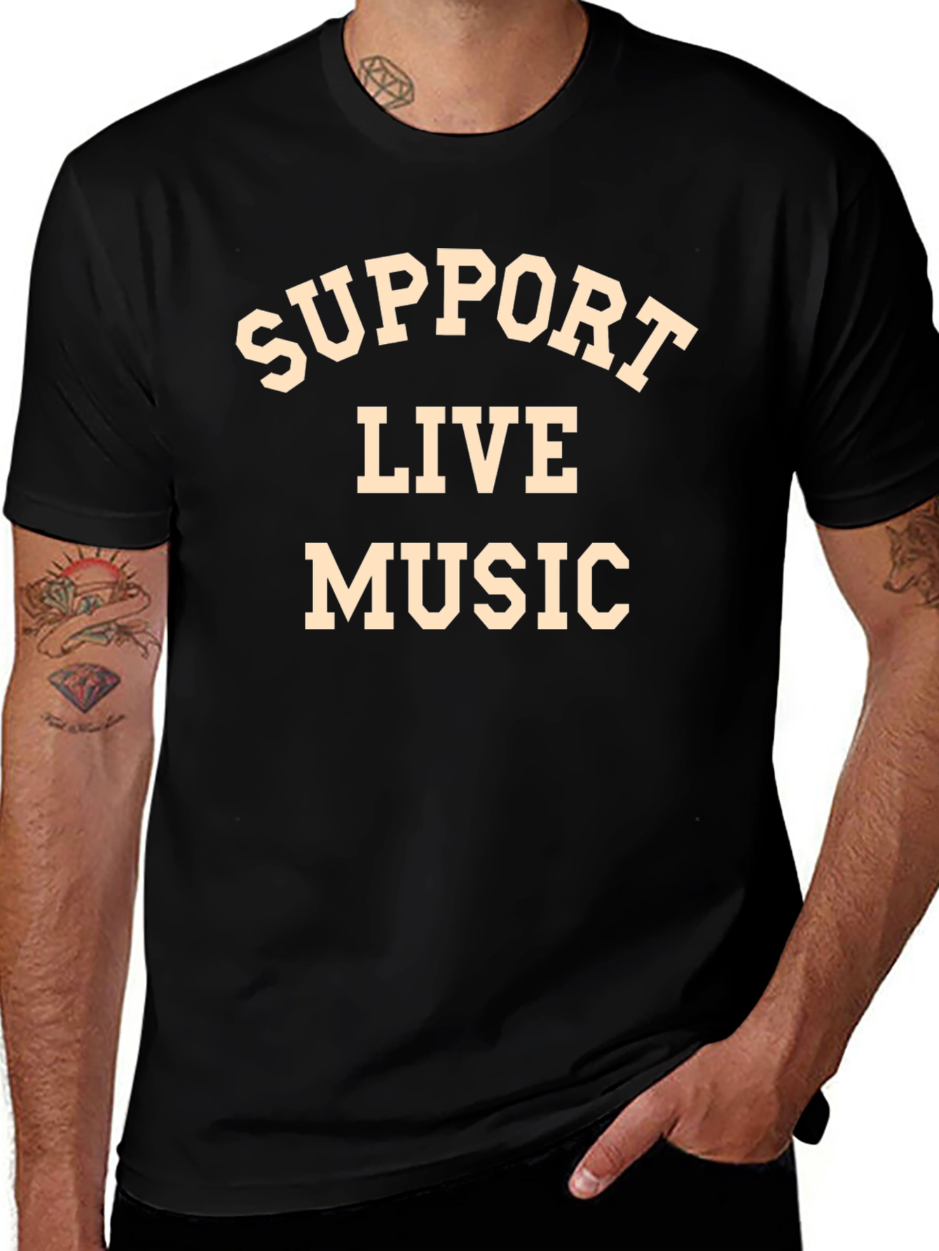 Support Live Music Black Graphic T-Shirt