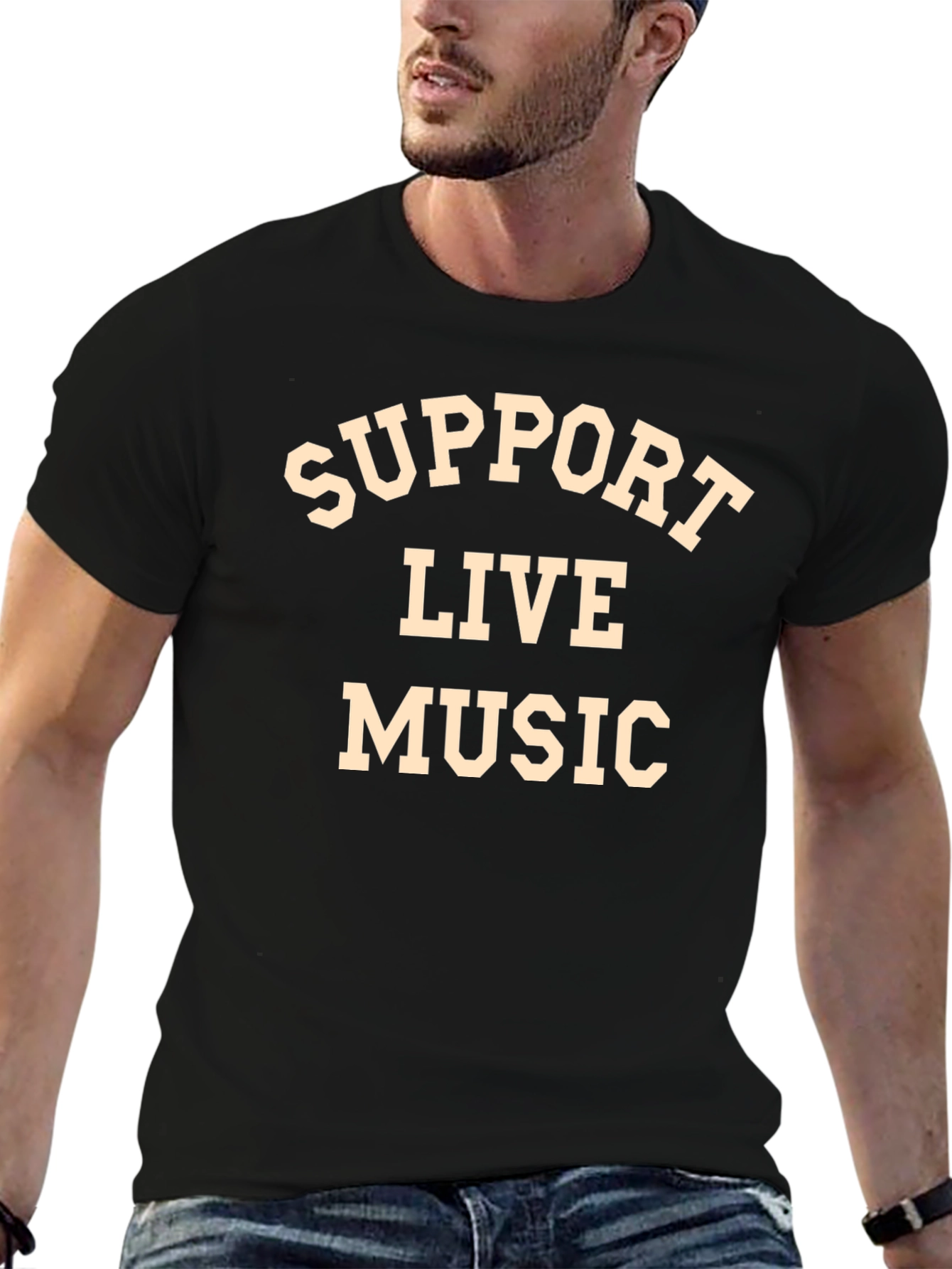 Support Live Music Black Graphic T-Shirt