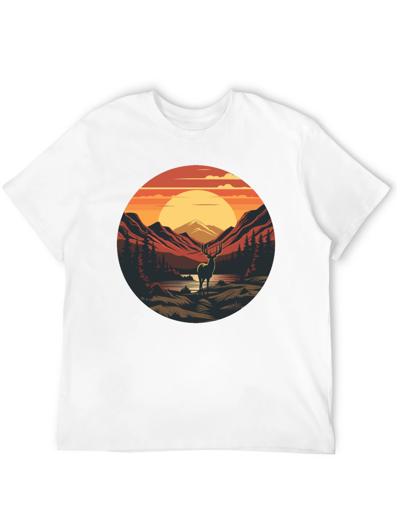 Nature Deer Graphic Black T-Shirt