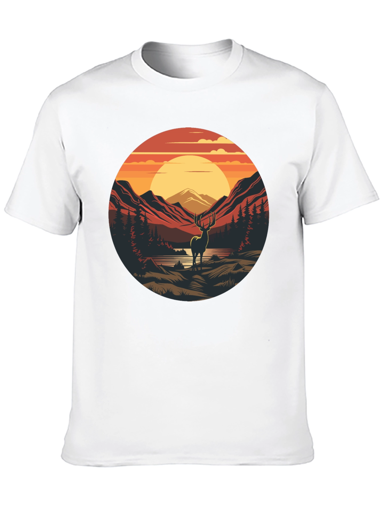 Nature Deer Graphic Black T-Shirt