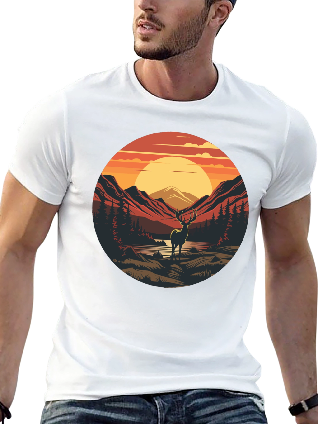 Nature Deer Graphic Black T-Shirt