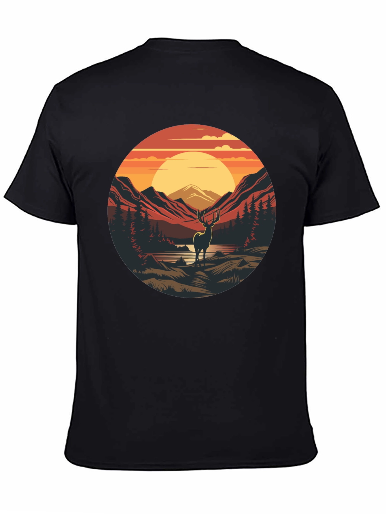 Nature Deer Graphic Black T-Shirt