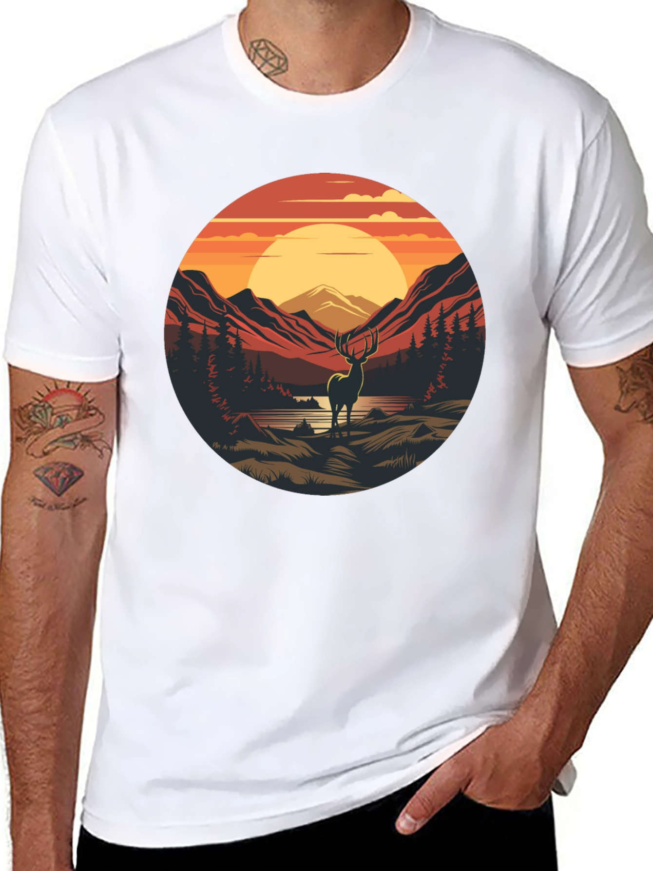 Nature Deer Graphic Black T-Shirt