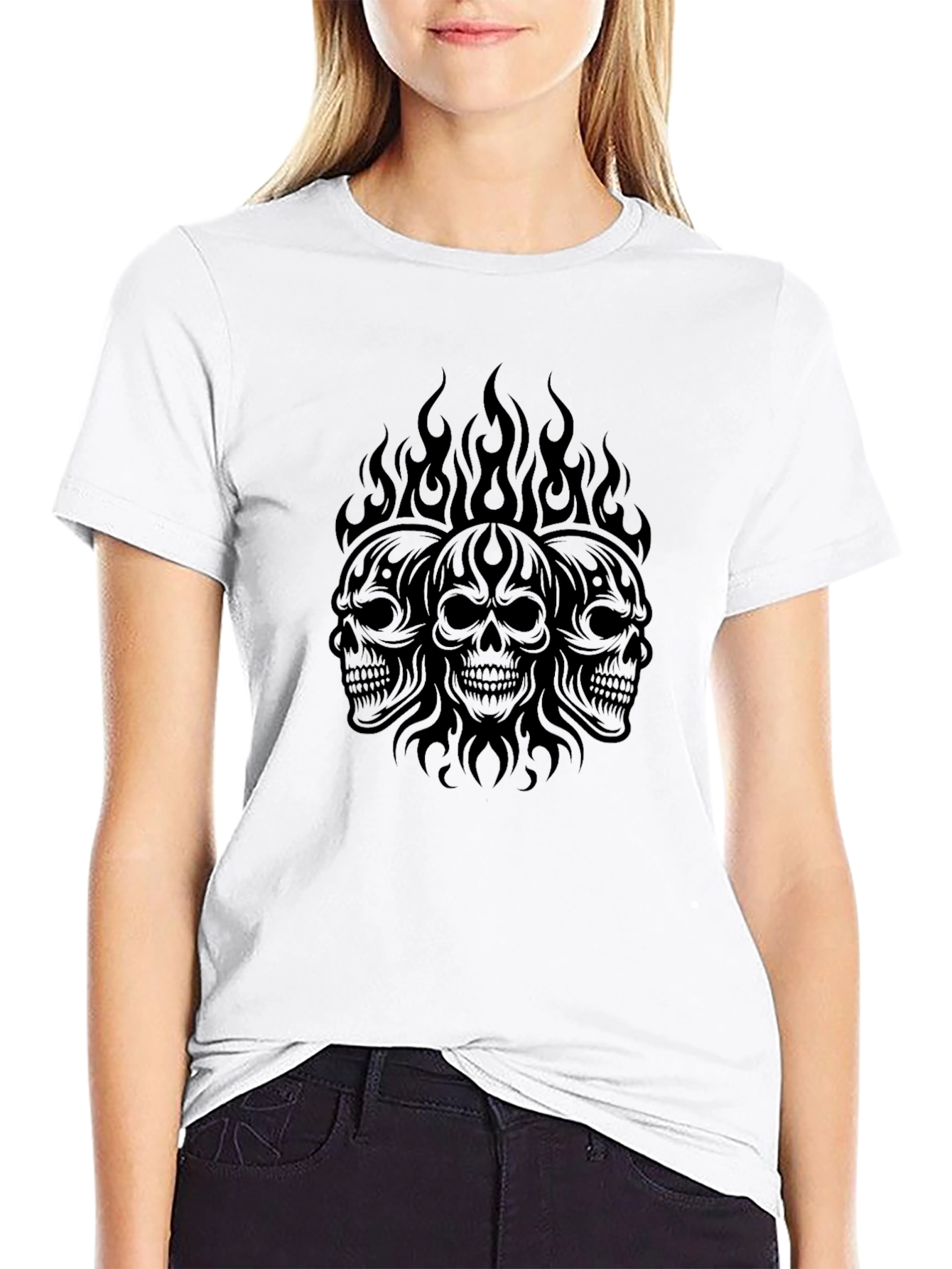 Skull Flames Graphic T-Shirt - Black