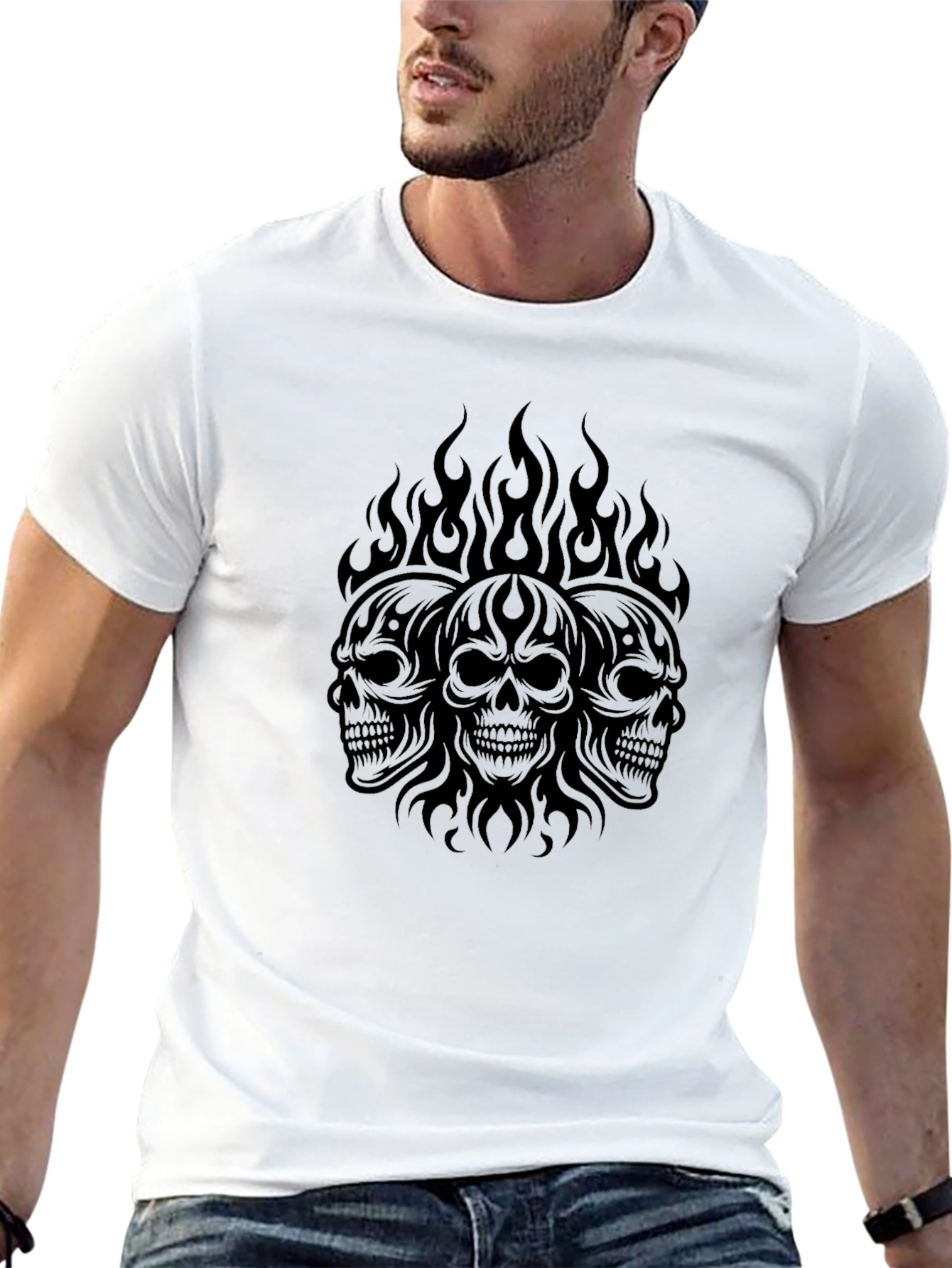 Skull Flames Graphic T-Shirt - Black