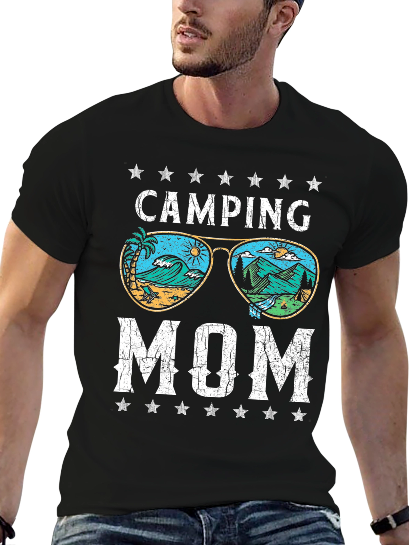 Camping Mom Black Graphic T-Shirt