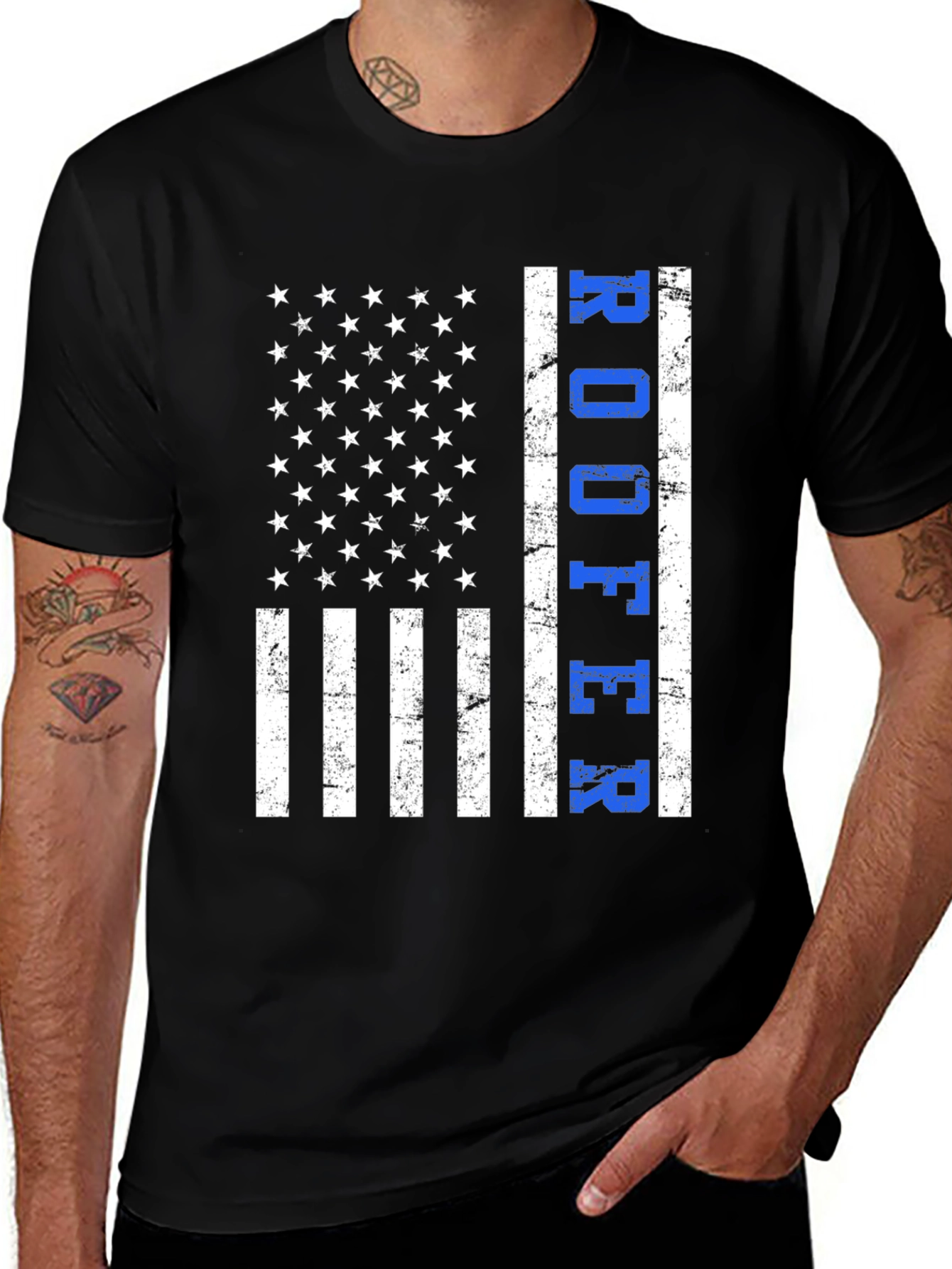 Roofer American Flag T-Shirt Patriotic Job Pride