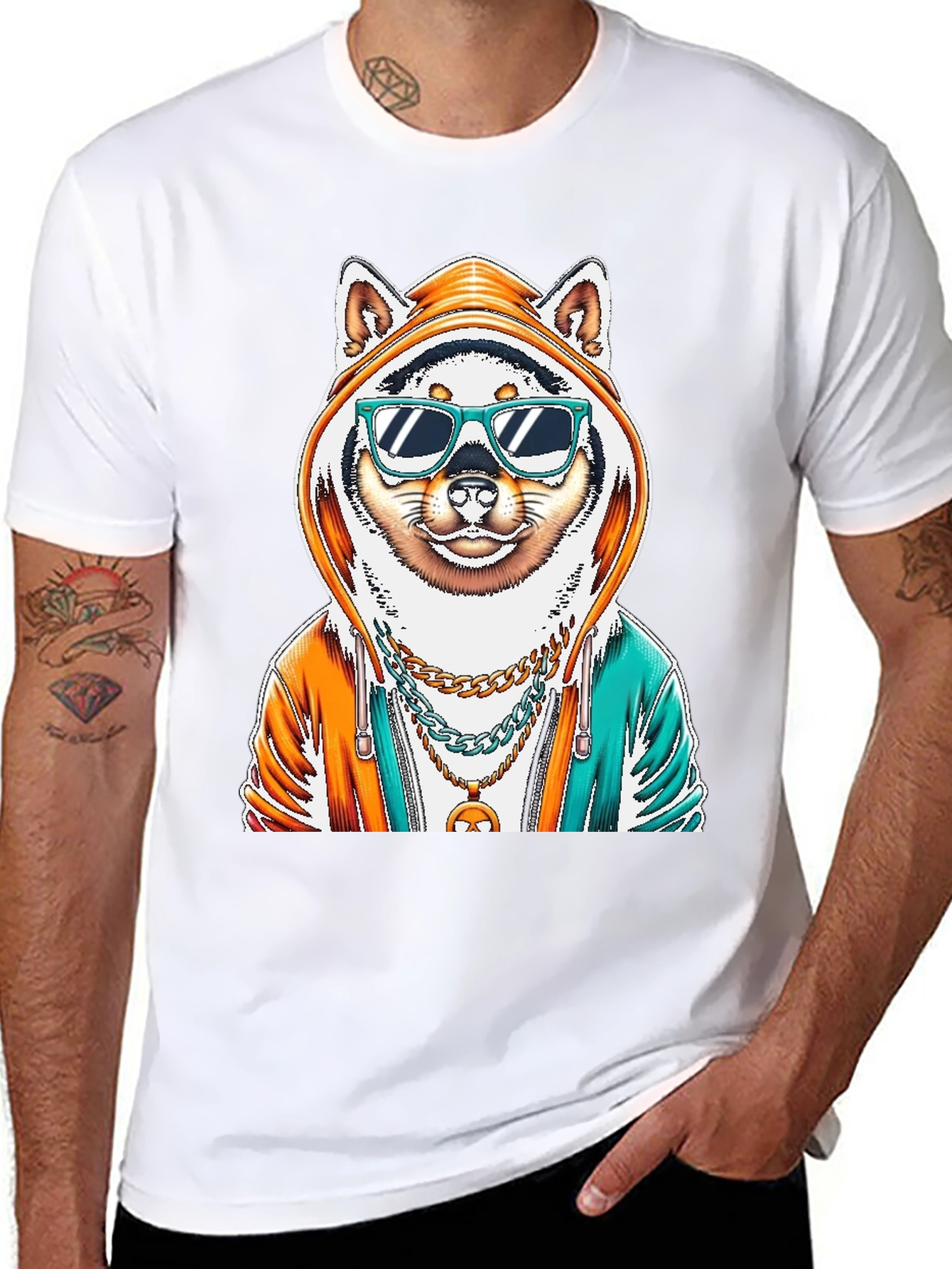 Cool Shiba Inu Dog in Hoodie T-Shirt