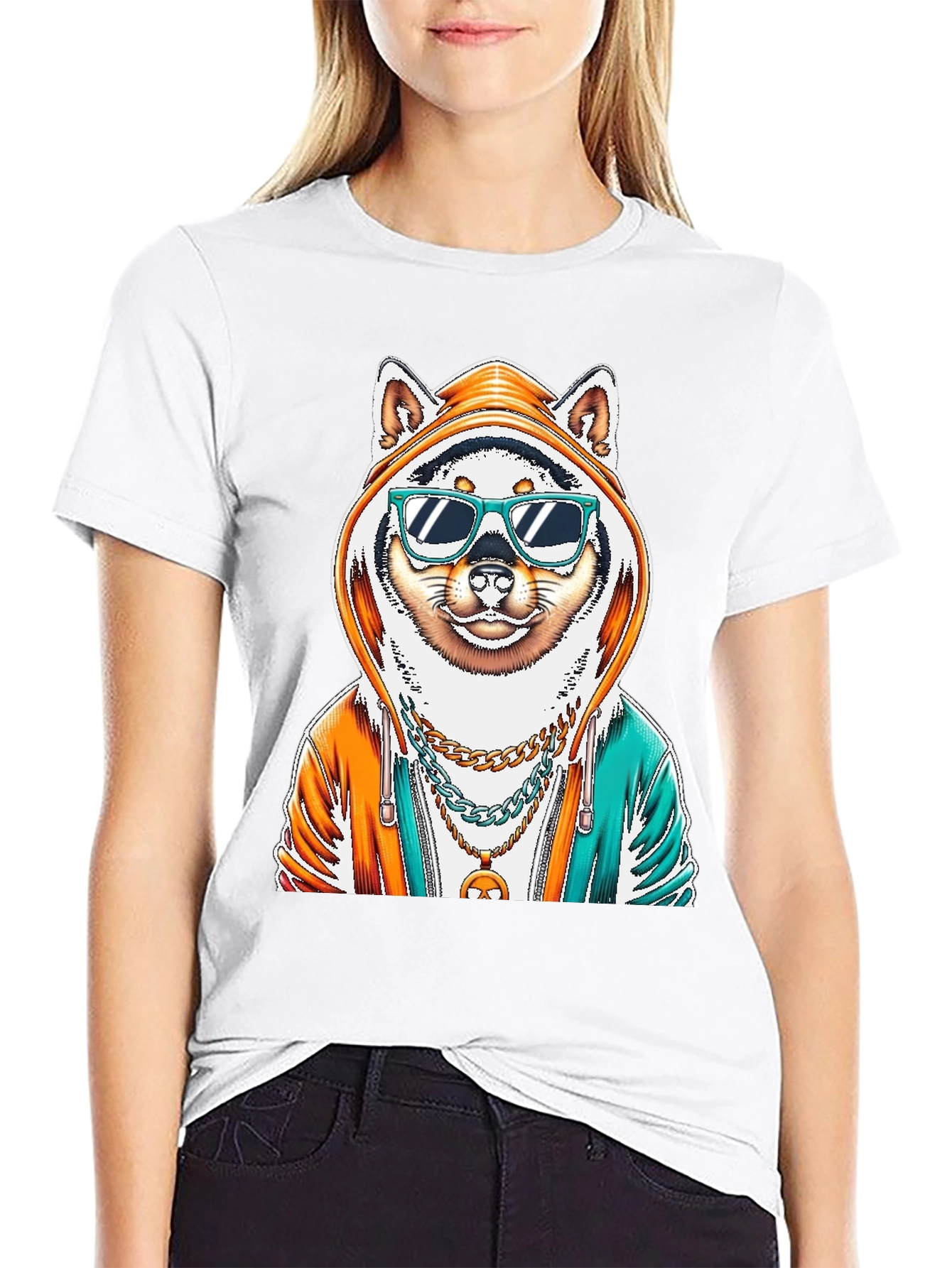 Cool Shiba Inu Dog in Hoodie T-Shirt