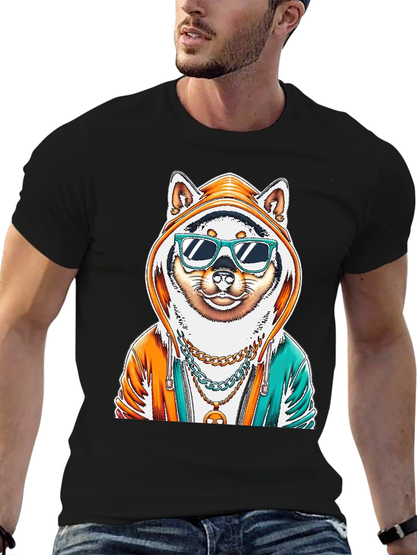 Cool Shiba Inu Dog in Hoodie T-Shirt