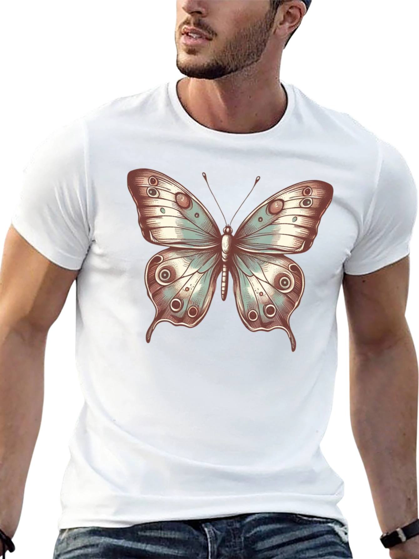 Butterfly Print Crew Neck T-Shirt - Stylish Casual Tee