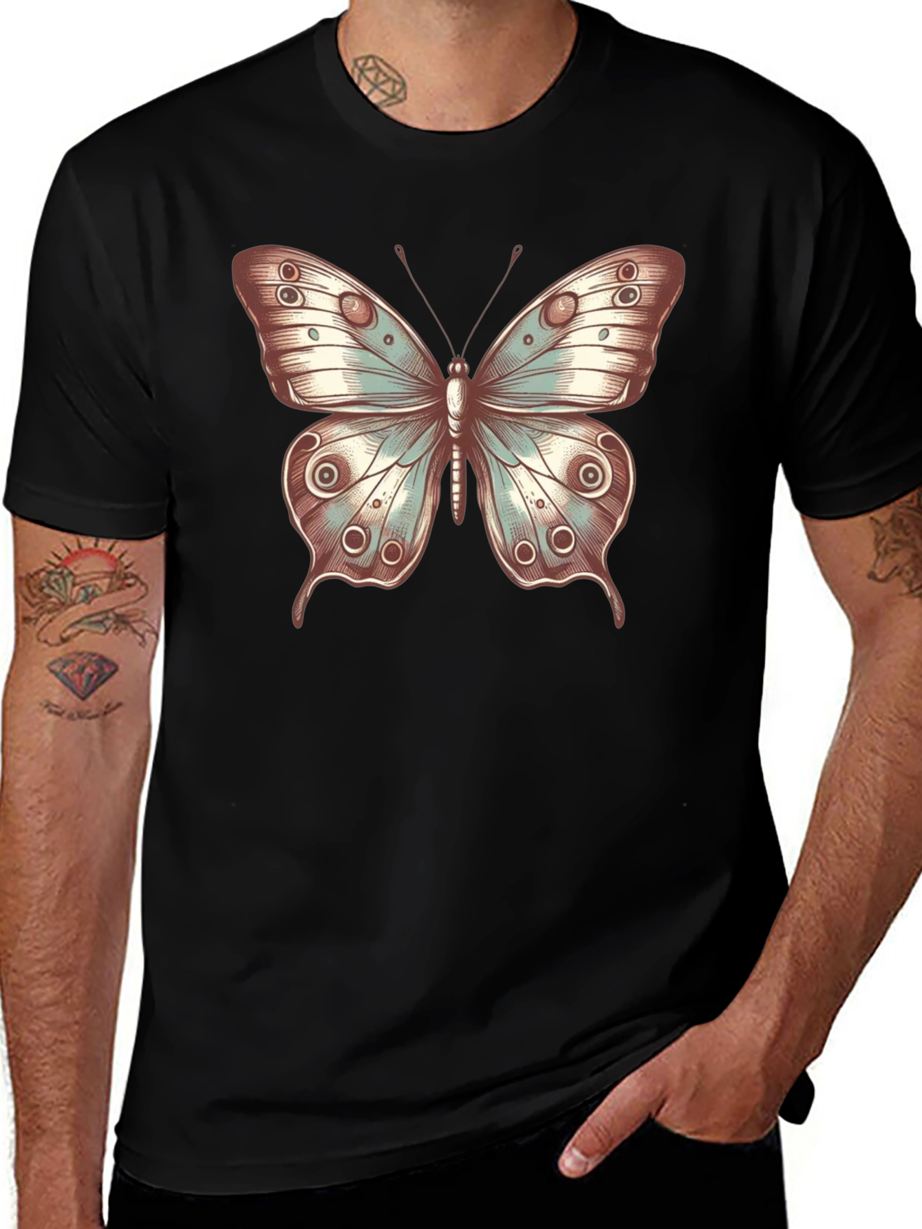 Butterfly Print Crew Neck T-Shirt - Stylish Casual Tee