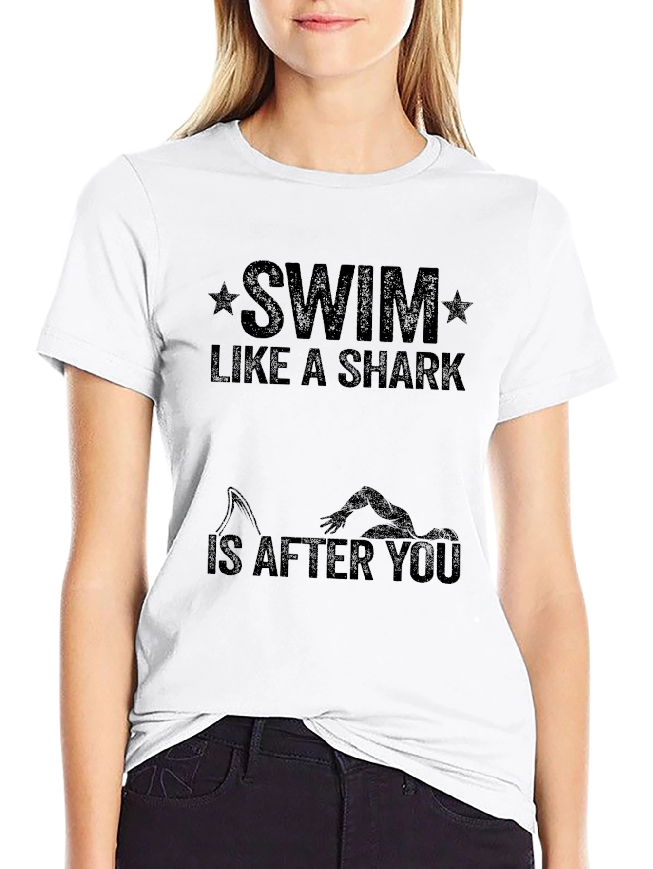 Swim Like a Shark Black Graphic T-Shirt