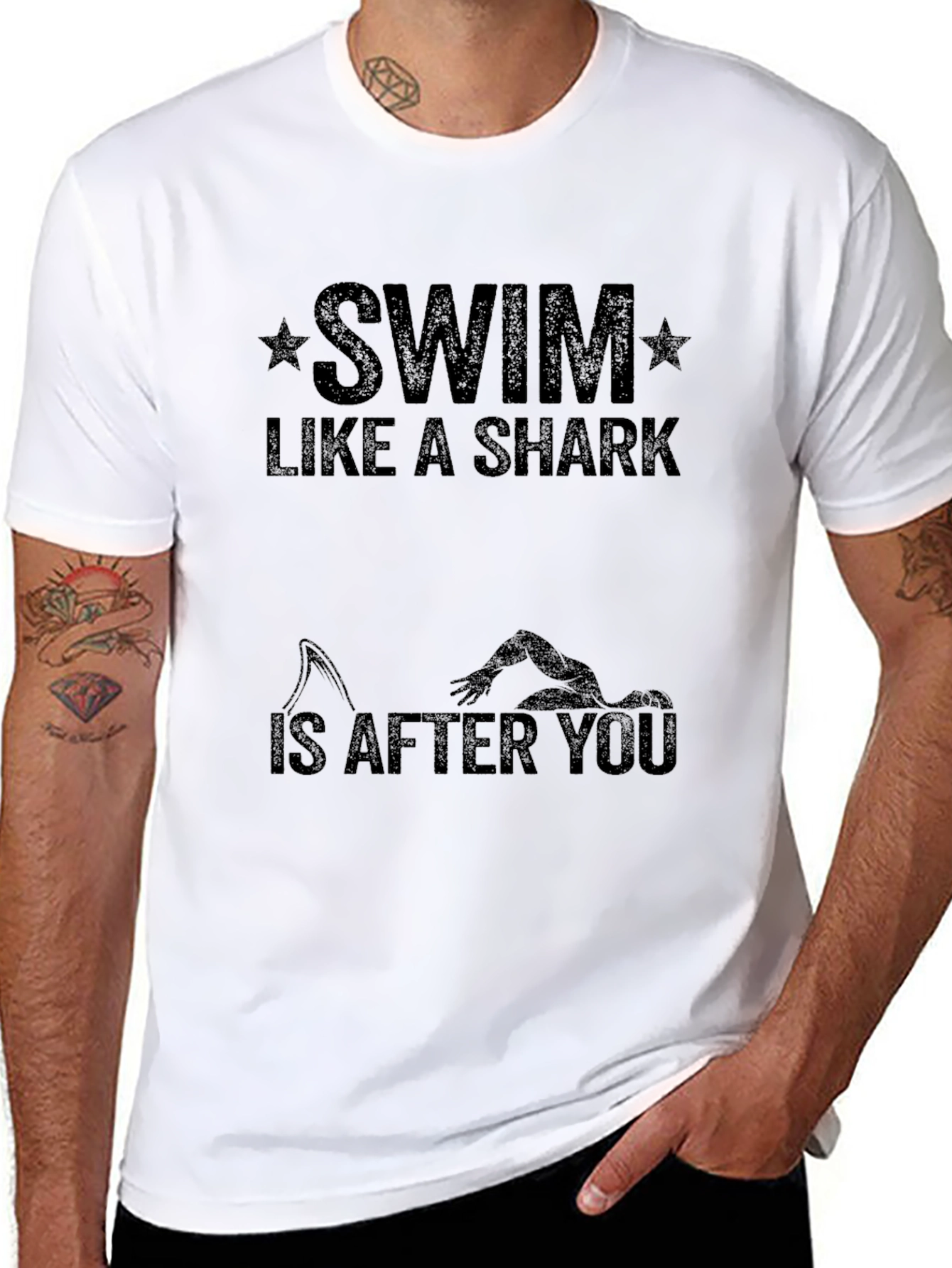 Swim Like a Shark Black Graphic T-Shirt