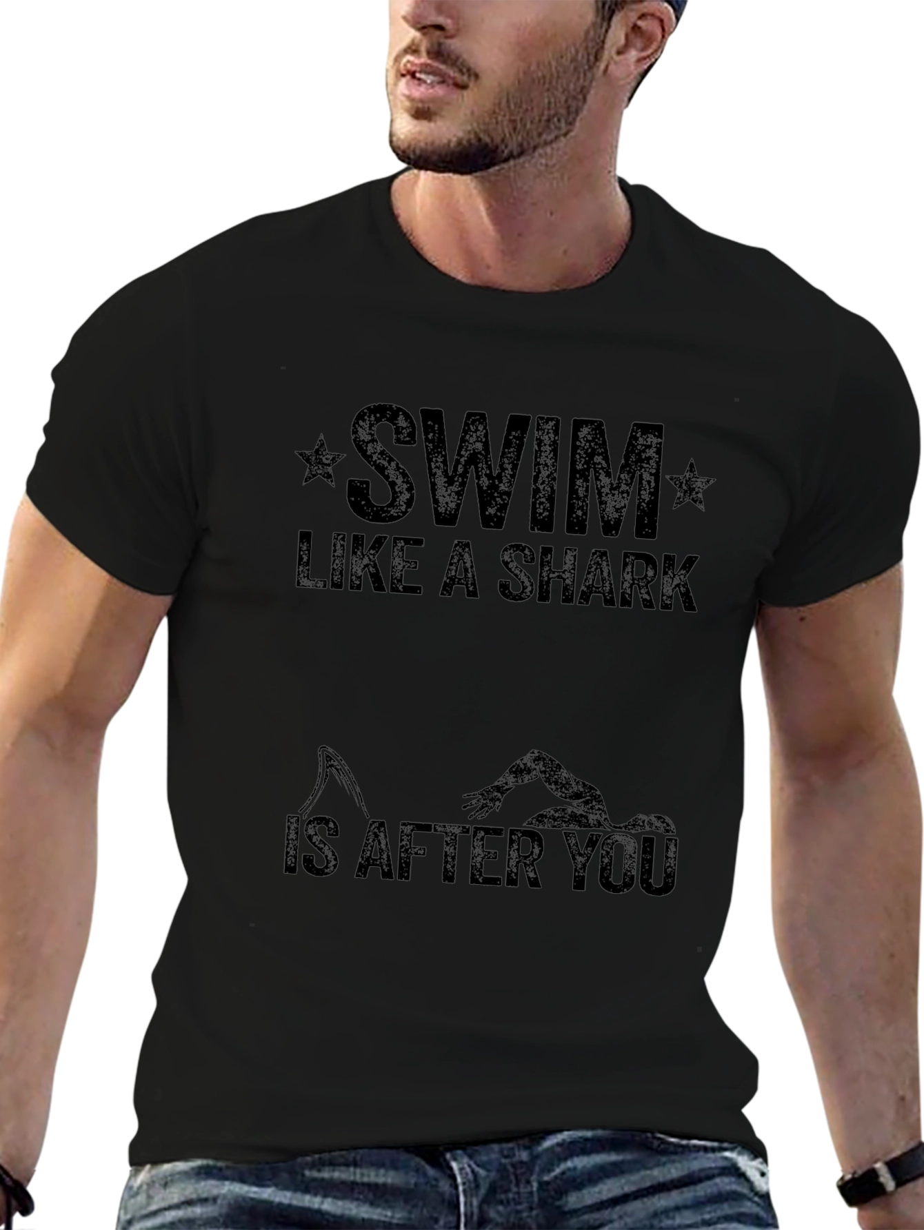 Swim Like a Shark Black Graphic T-Shirt