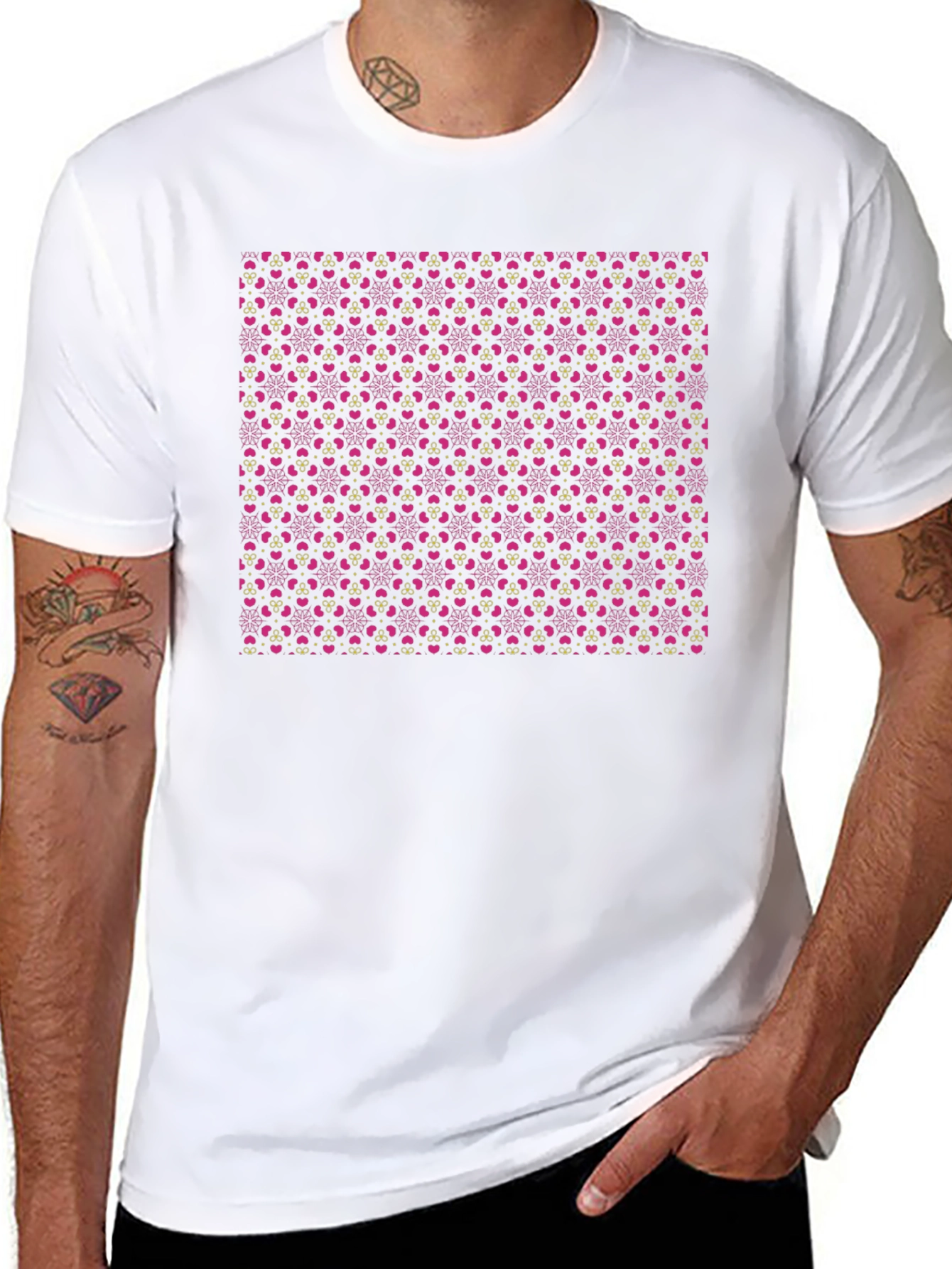 Patterned T-Shirt: Pink Hearts & Details