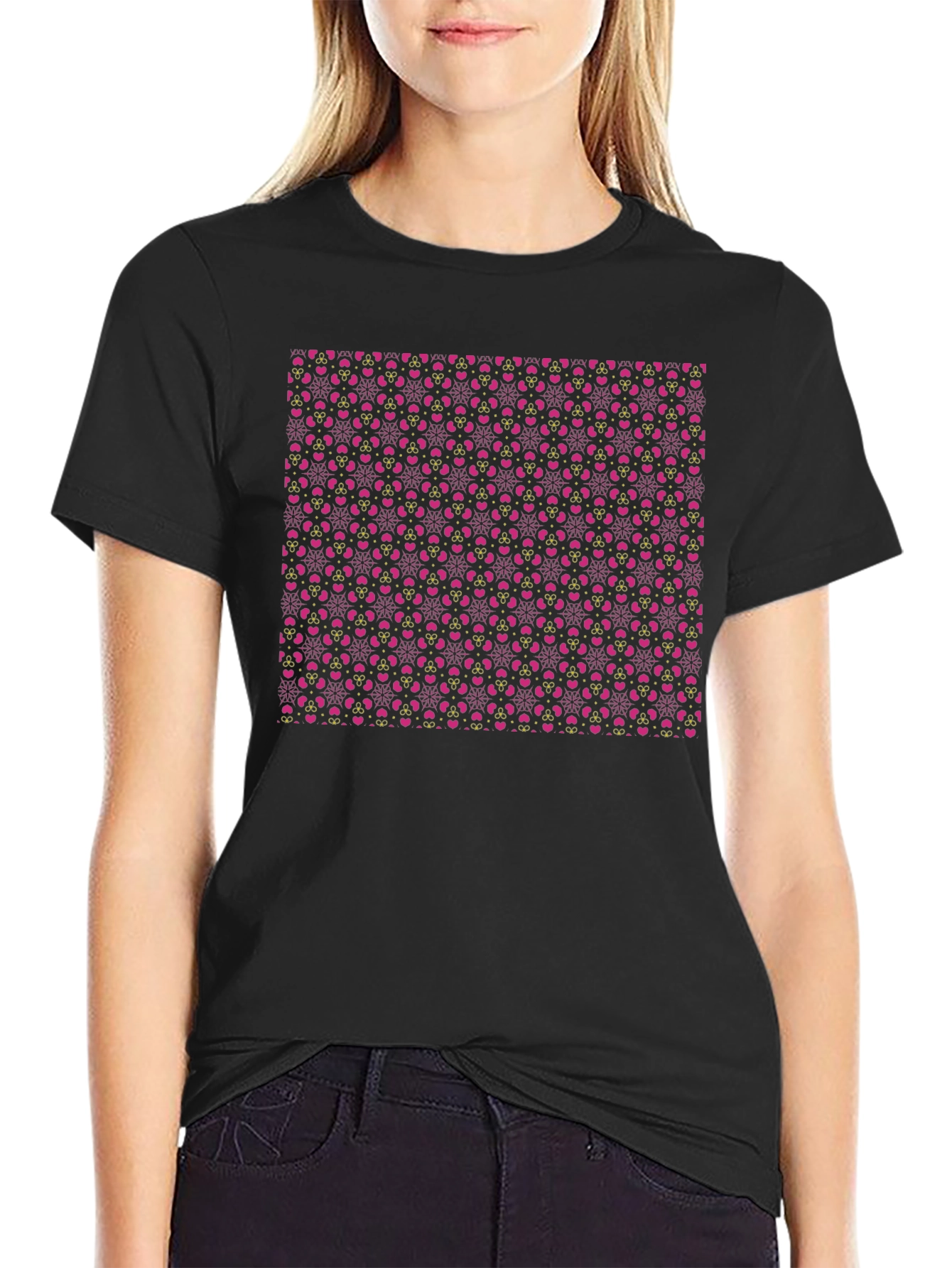 Patterned T-Shirt: Pink Hearts & Details