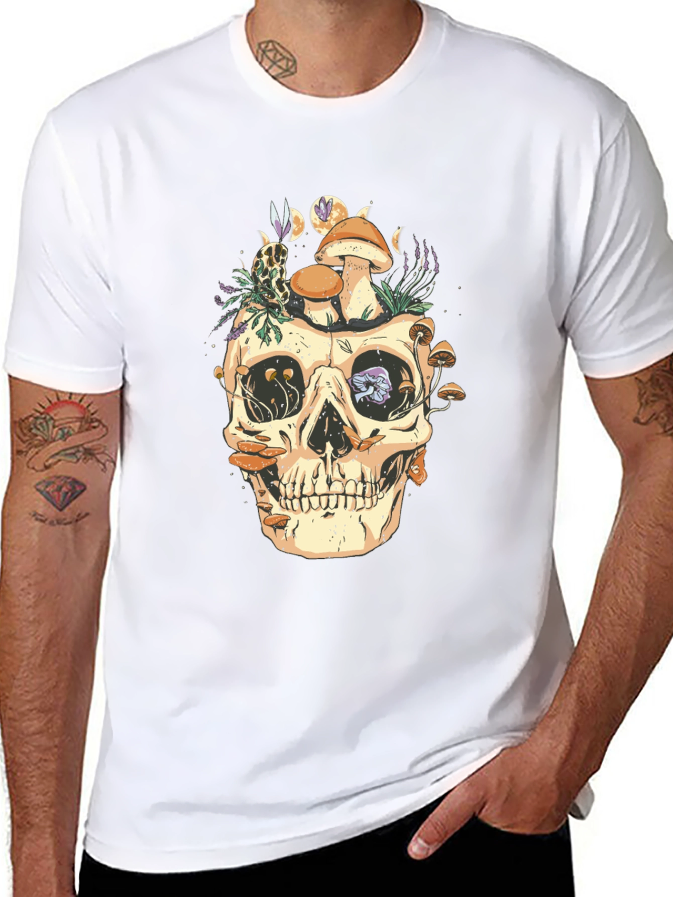 Skull & Mushroom Graphic Tee - Dark Style