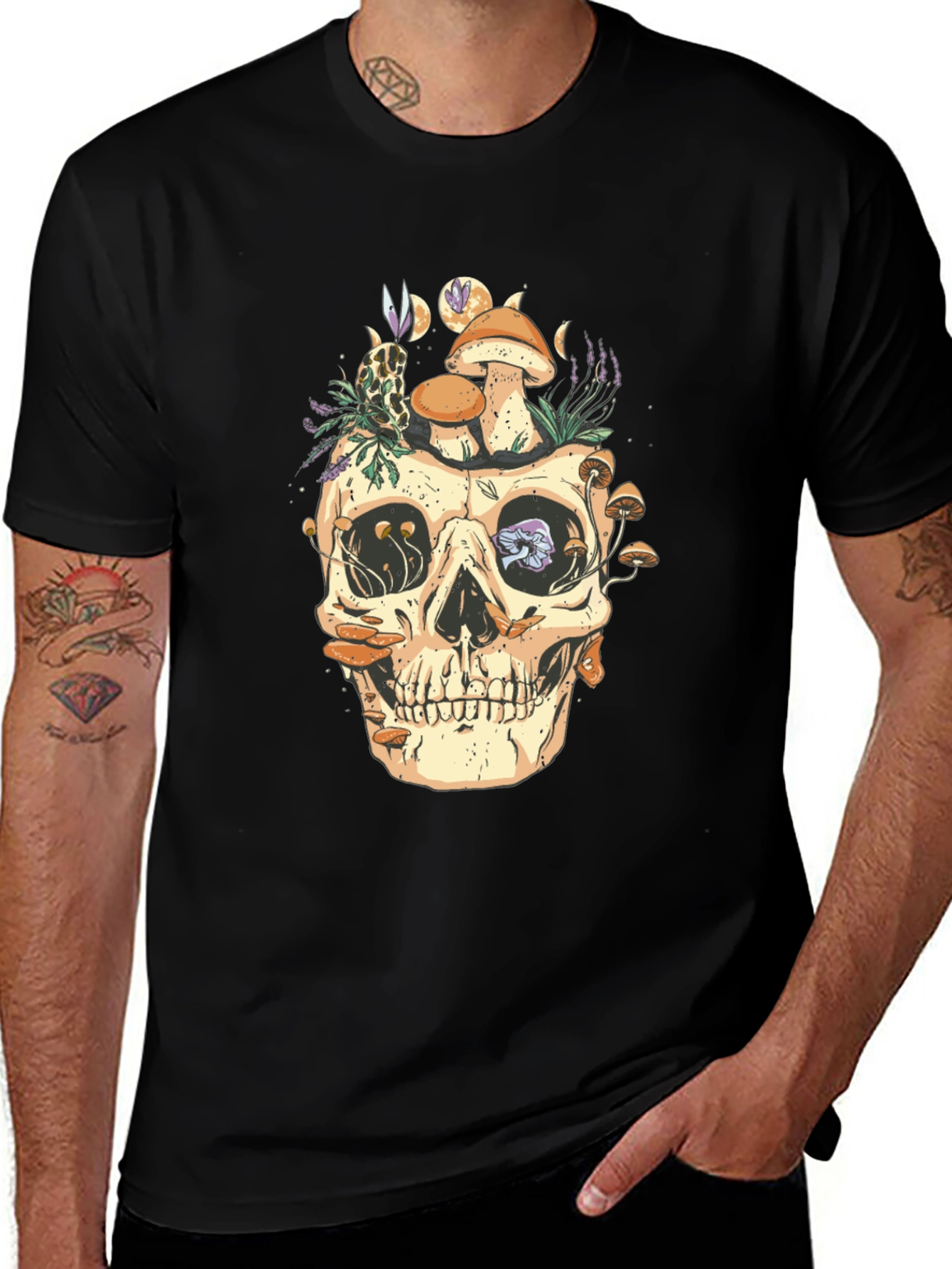 Skull & Mushroom Graphic Tee - Dark Style