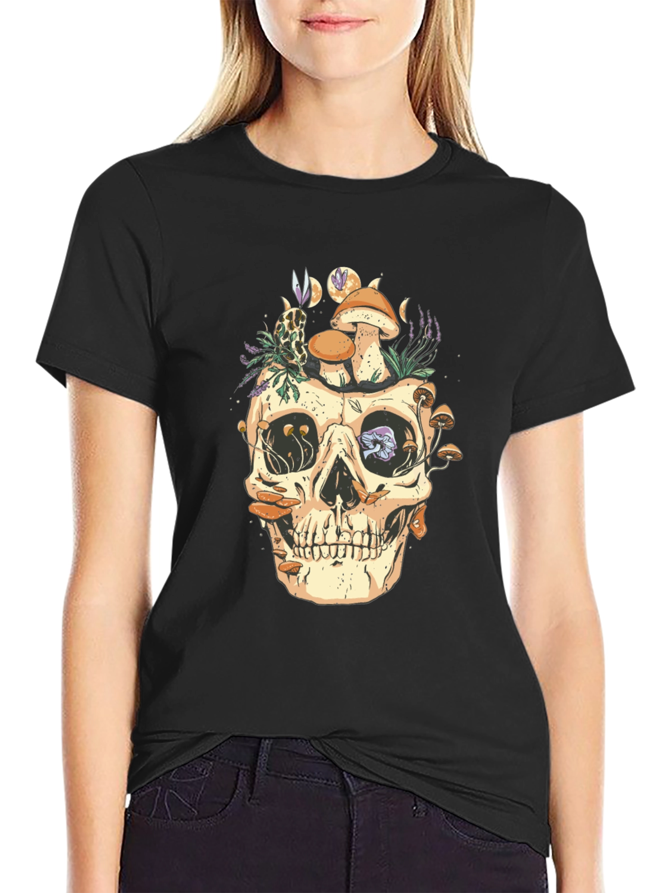Skull & Mushroom Graphic Tee - Dark Style