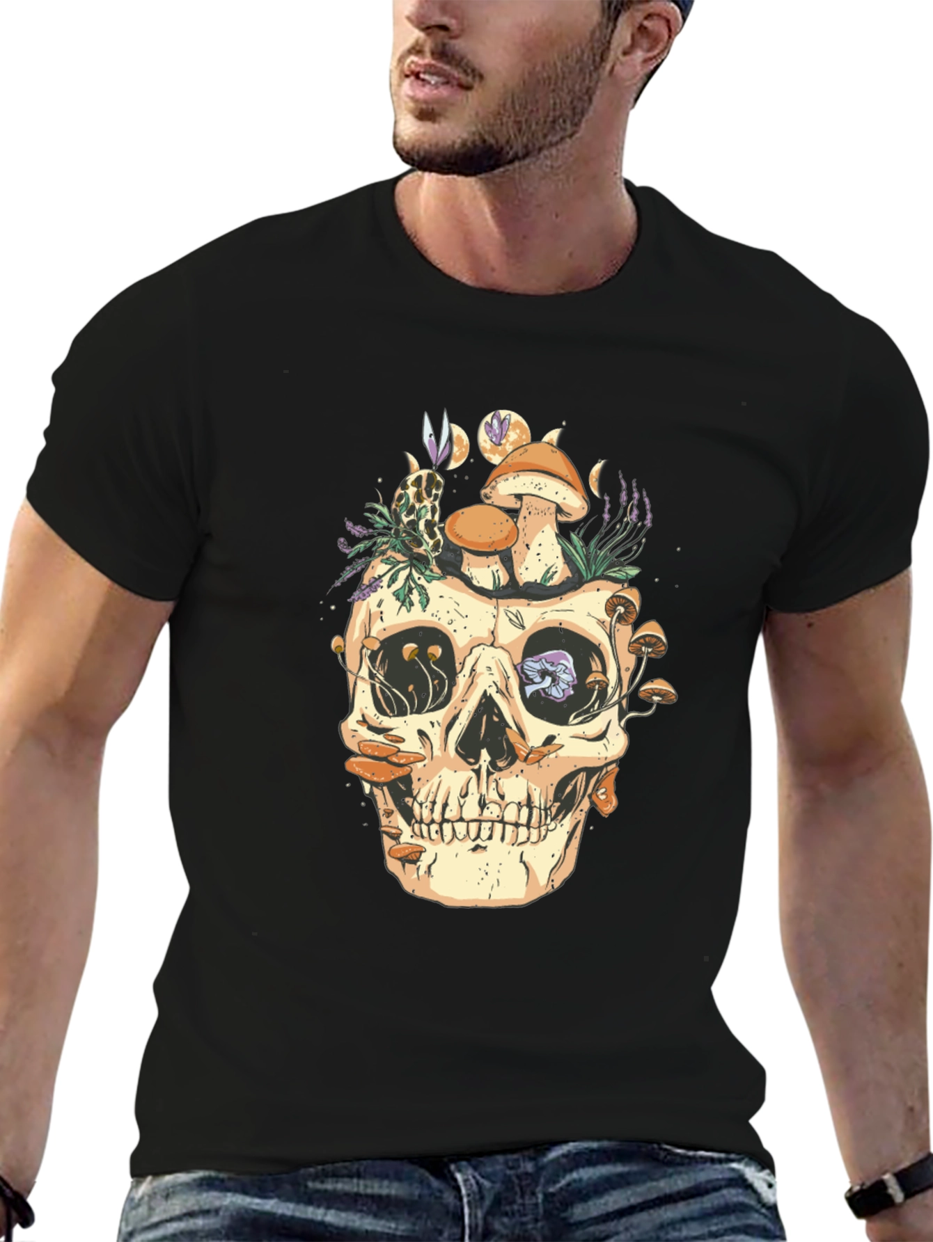 Skull & Mushroom Graphic Tee - Dark Style