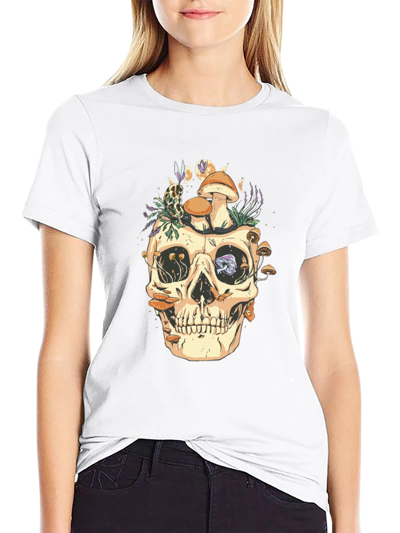 Skull & Mushroom Graphic Tee - Dark Style