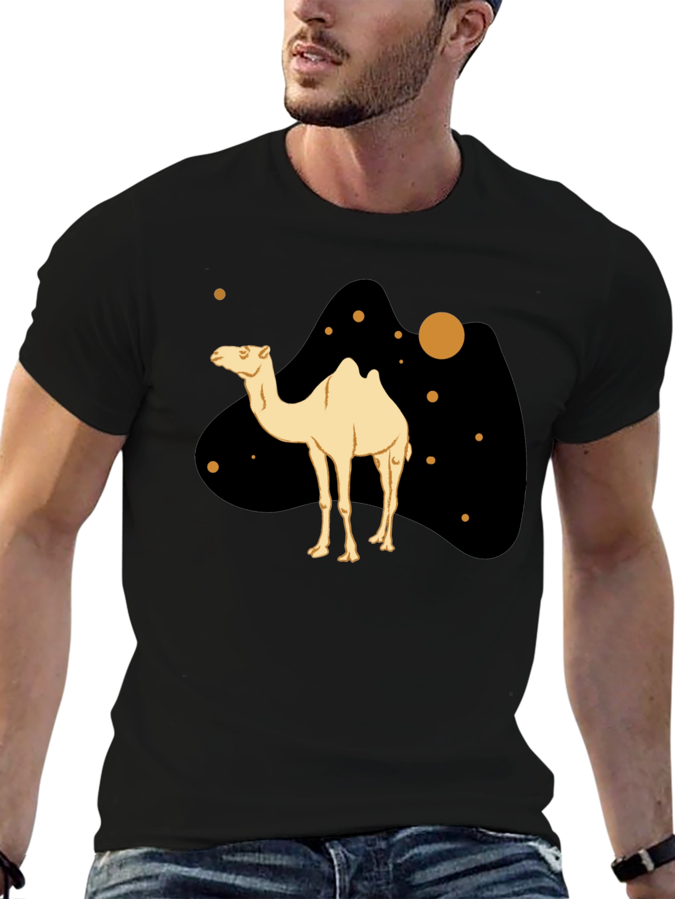 Camel Graphic Print Black T-Shirt