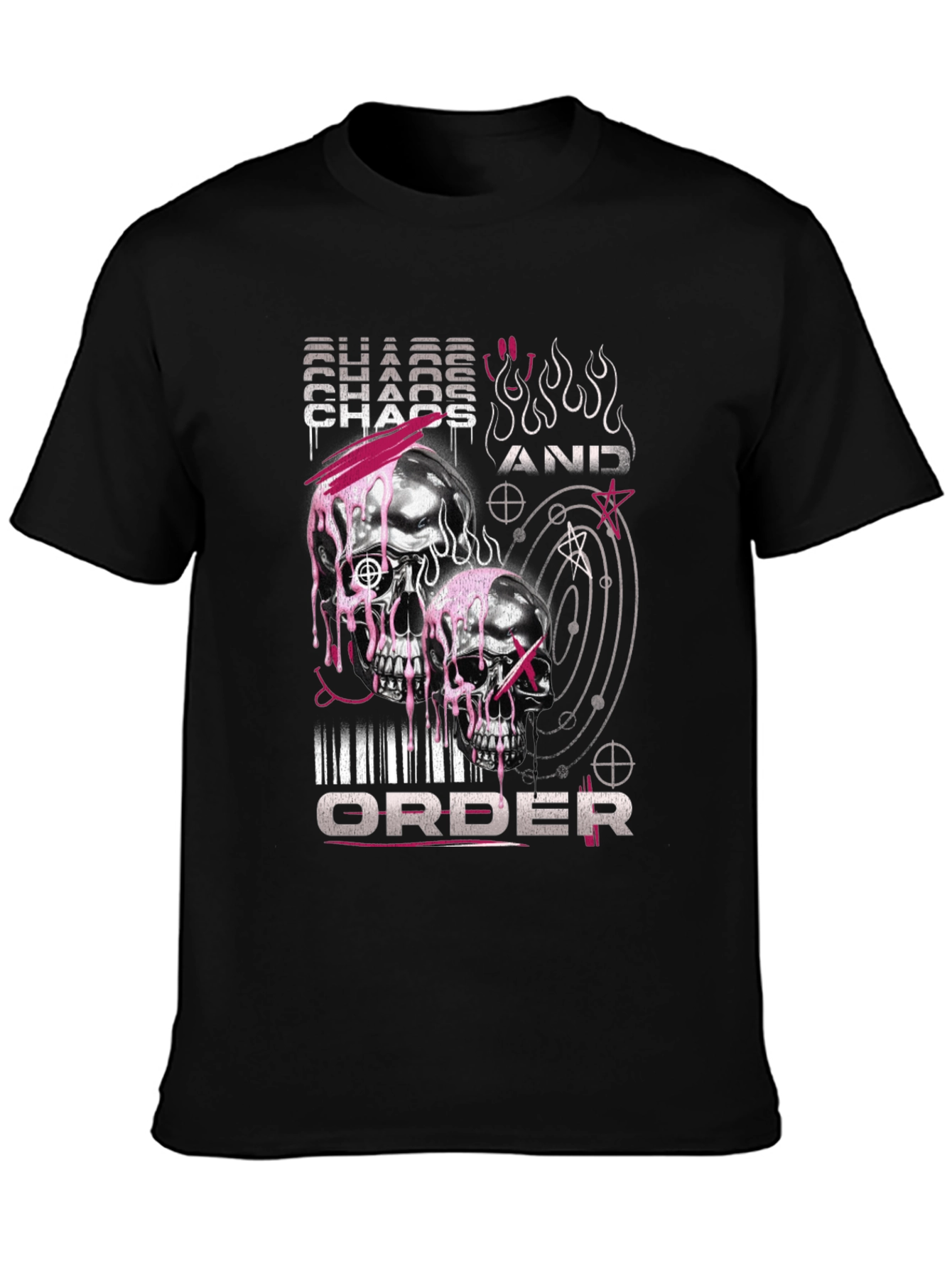 Chaos and Order Graphic T-Shirt - Skull Design