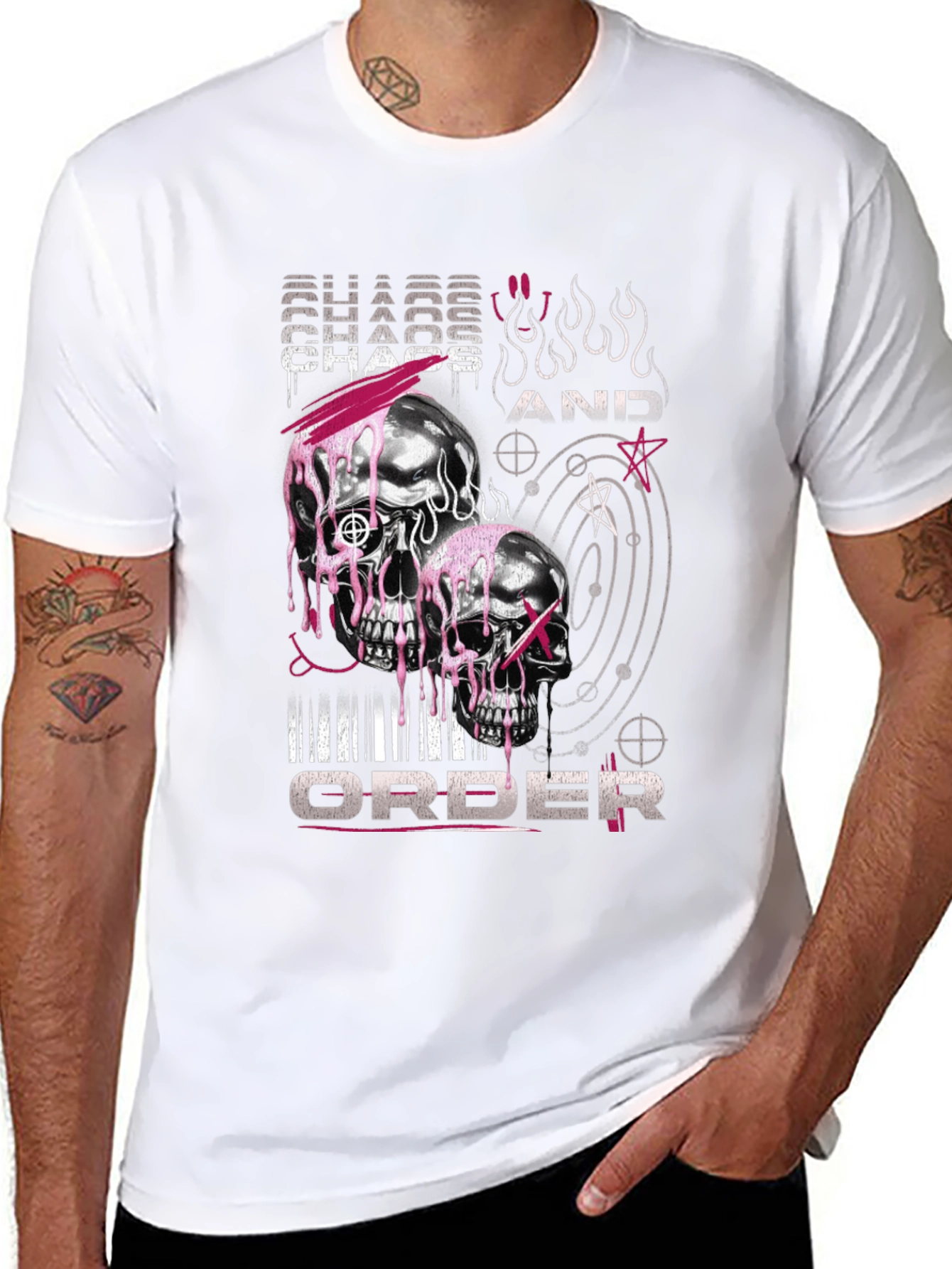 Chaos and Order Graphic T-Shirt - Skull Design
