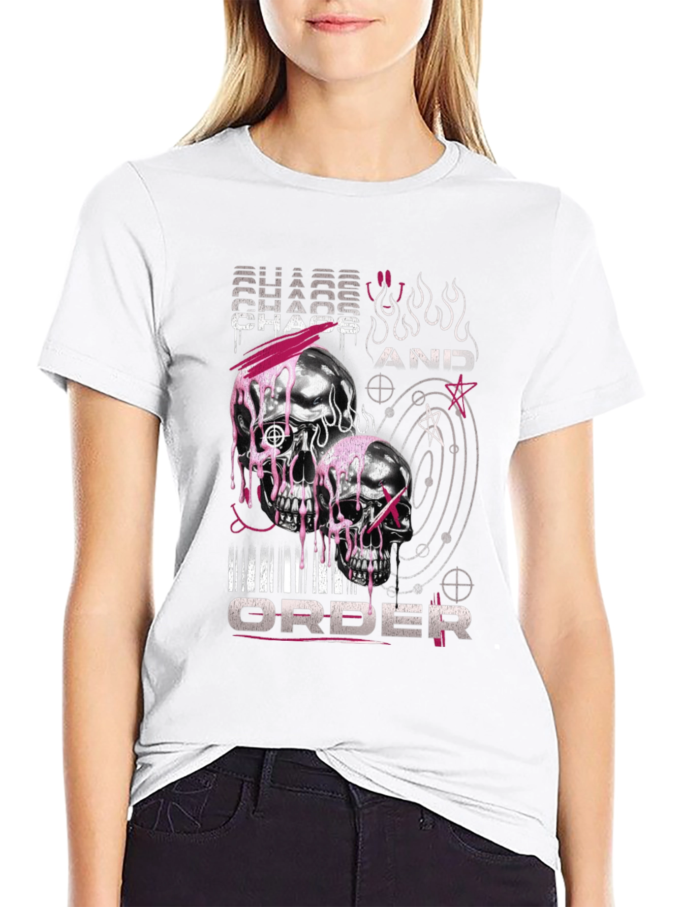 Chaos and Order Graphic T-Shirt - Skull Design