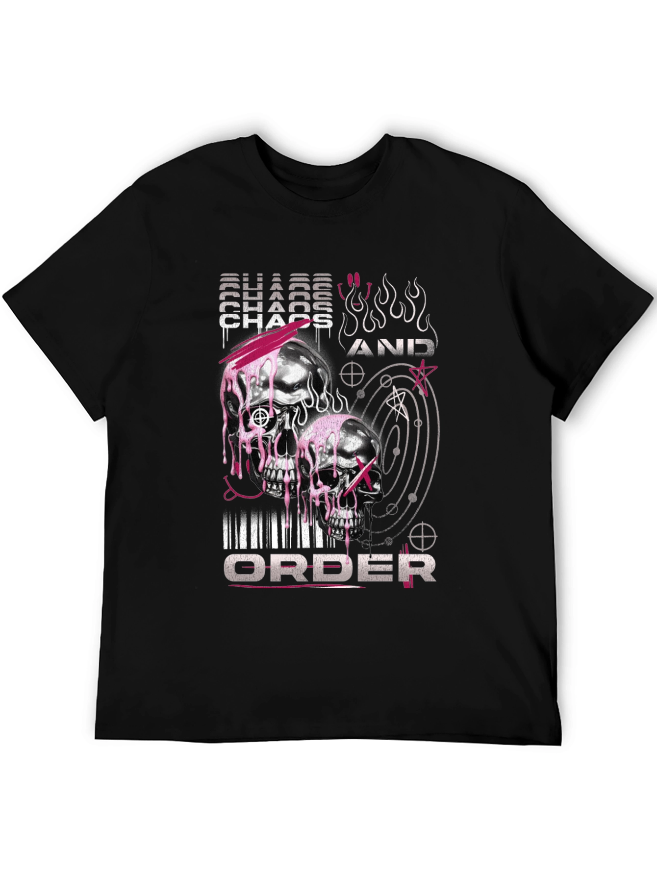 Chaos and Order Graphic T-Shirt - Skull Design
