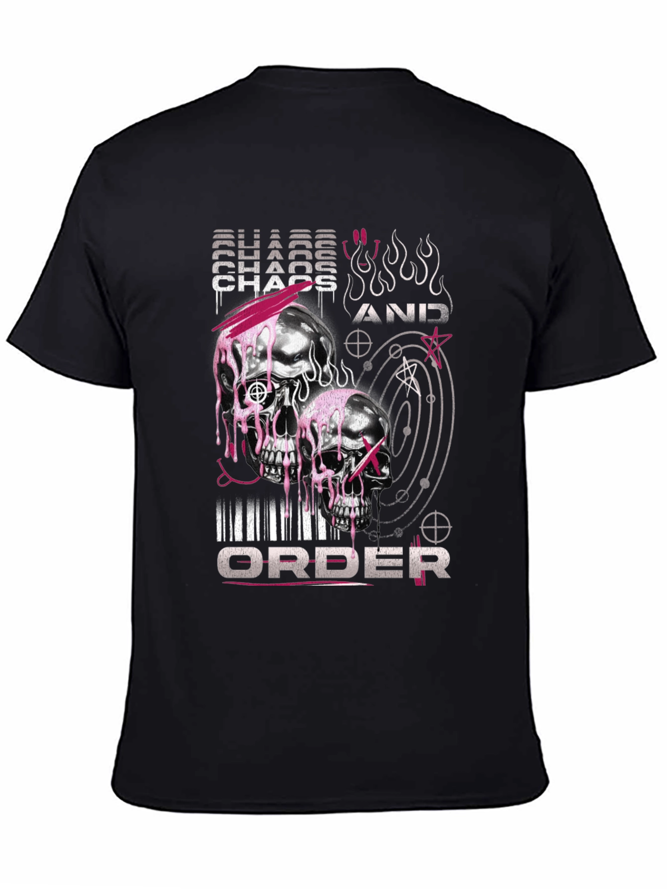 Chaos and Order Graphic T-Shirt - Skull Design